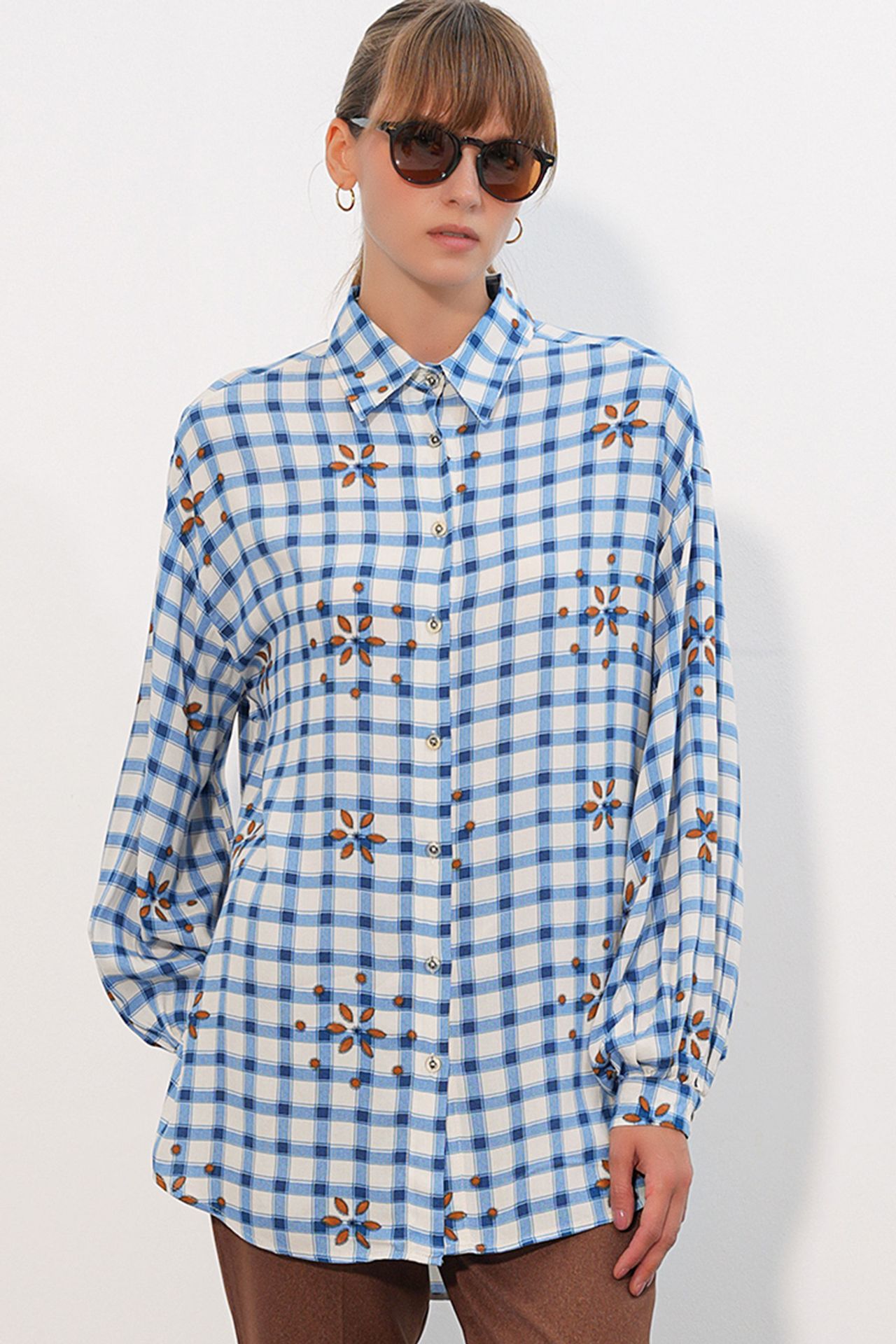 BDART Oversized Patterned Poplin Shirt With Button Closure 1