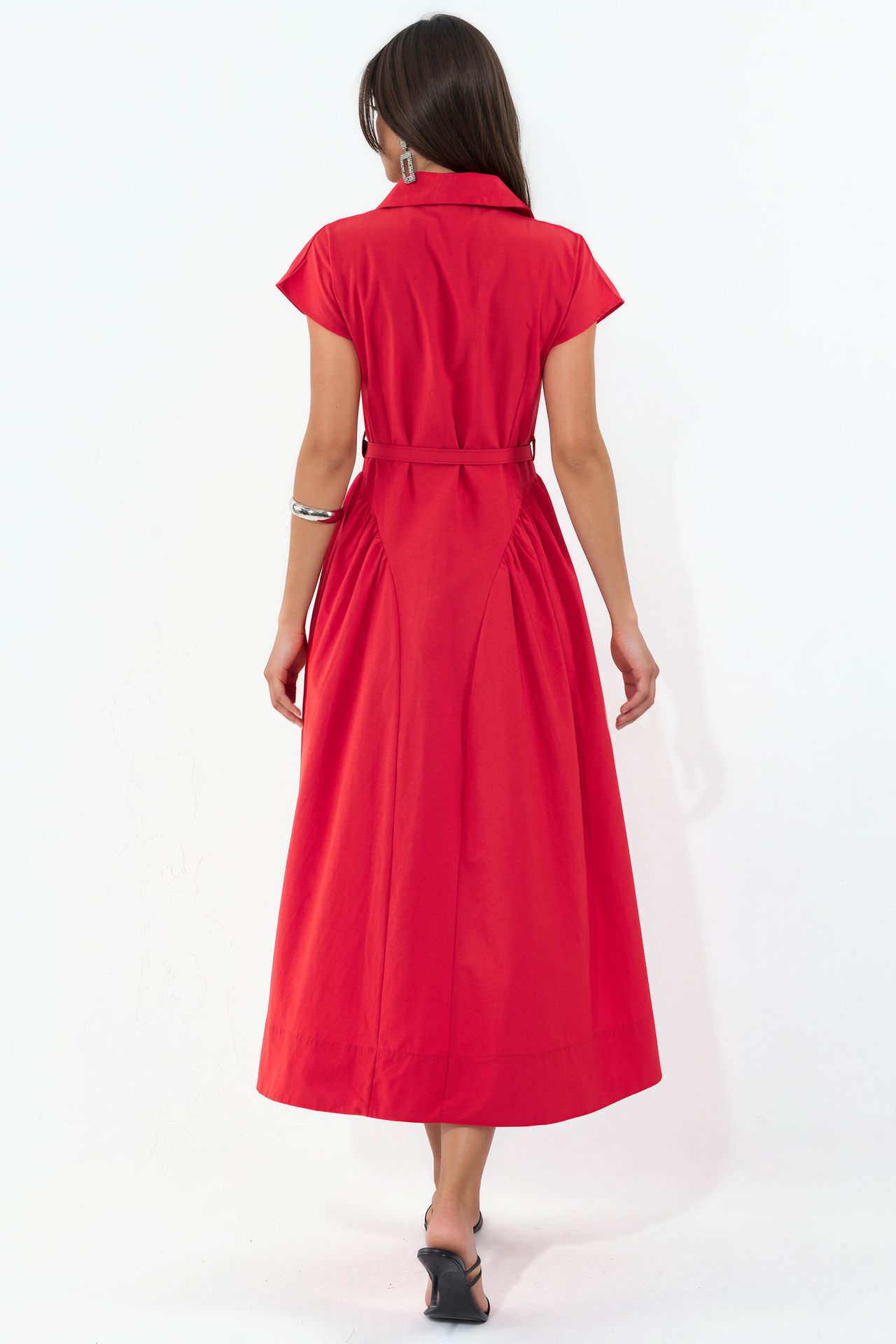 BUSEM Belted Midi Dress with Shirt Collar 1