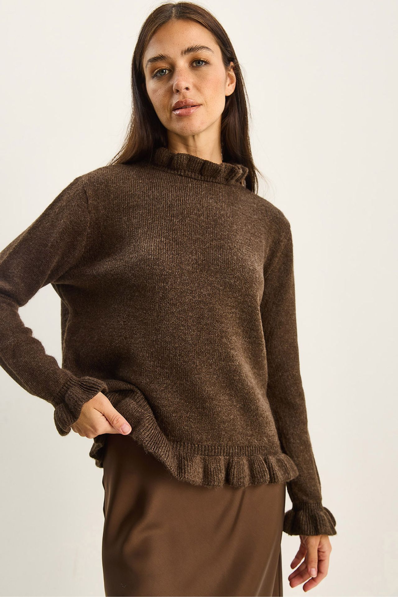 LUCCI Frilly Half-Turtleneck Button Knit Sweater 1