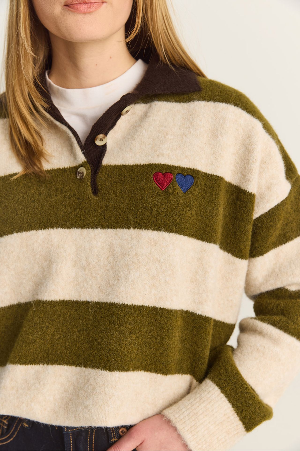 LUCCI Oversized Striped Polo Collar Sweater with Embroidery 5