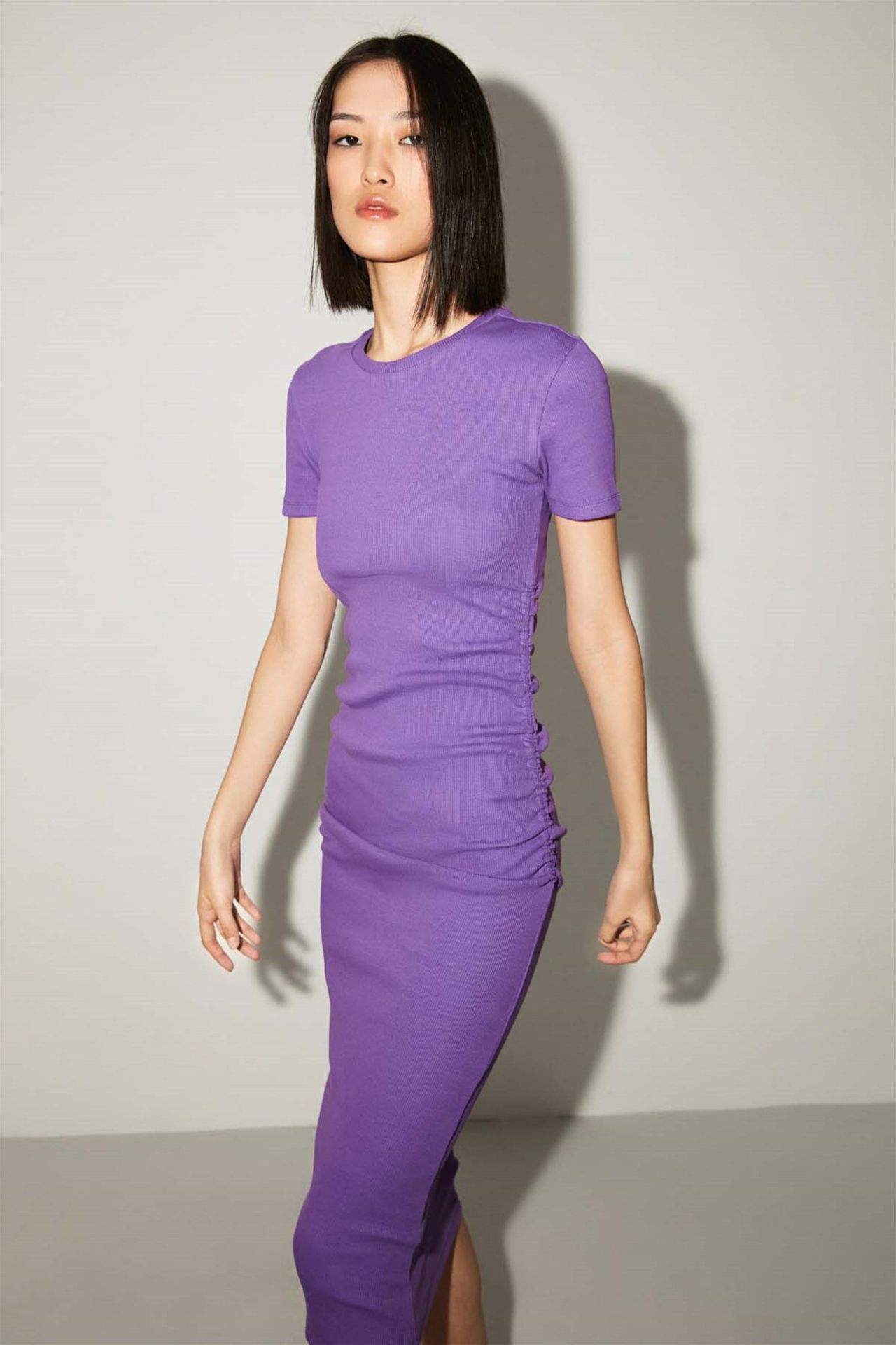 GRIMELANGE Crew Neck Shirred Midi Bodycon Dress 2