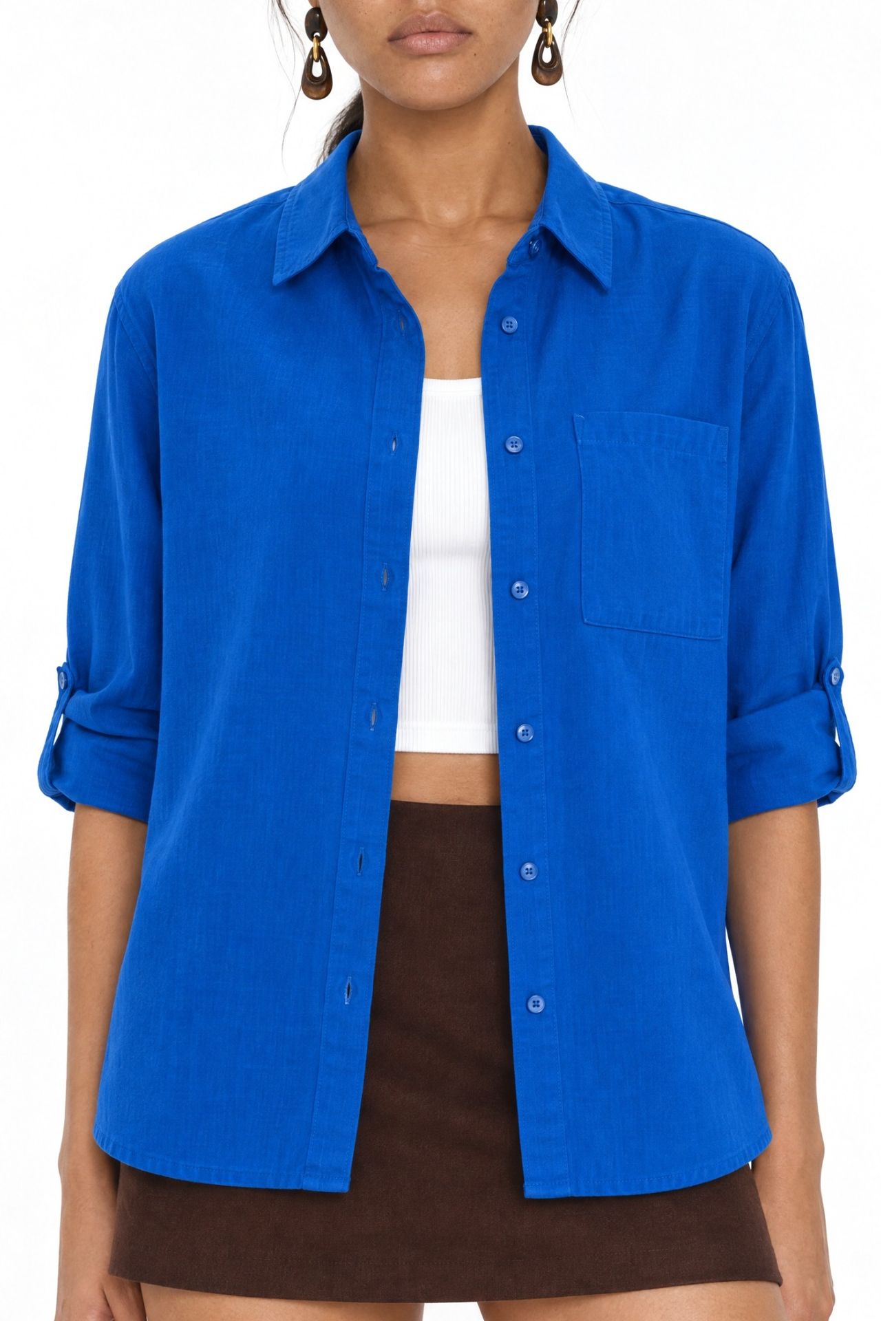 Mixray Long Sleeve Button-Up Shirt with Pocket 3