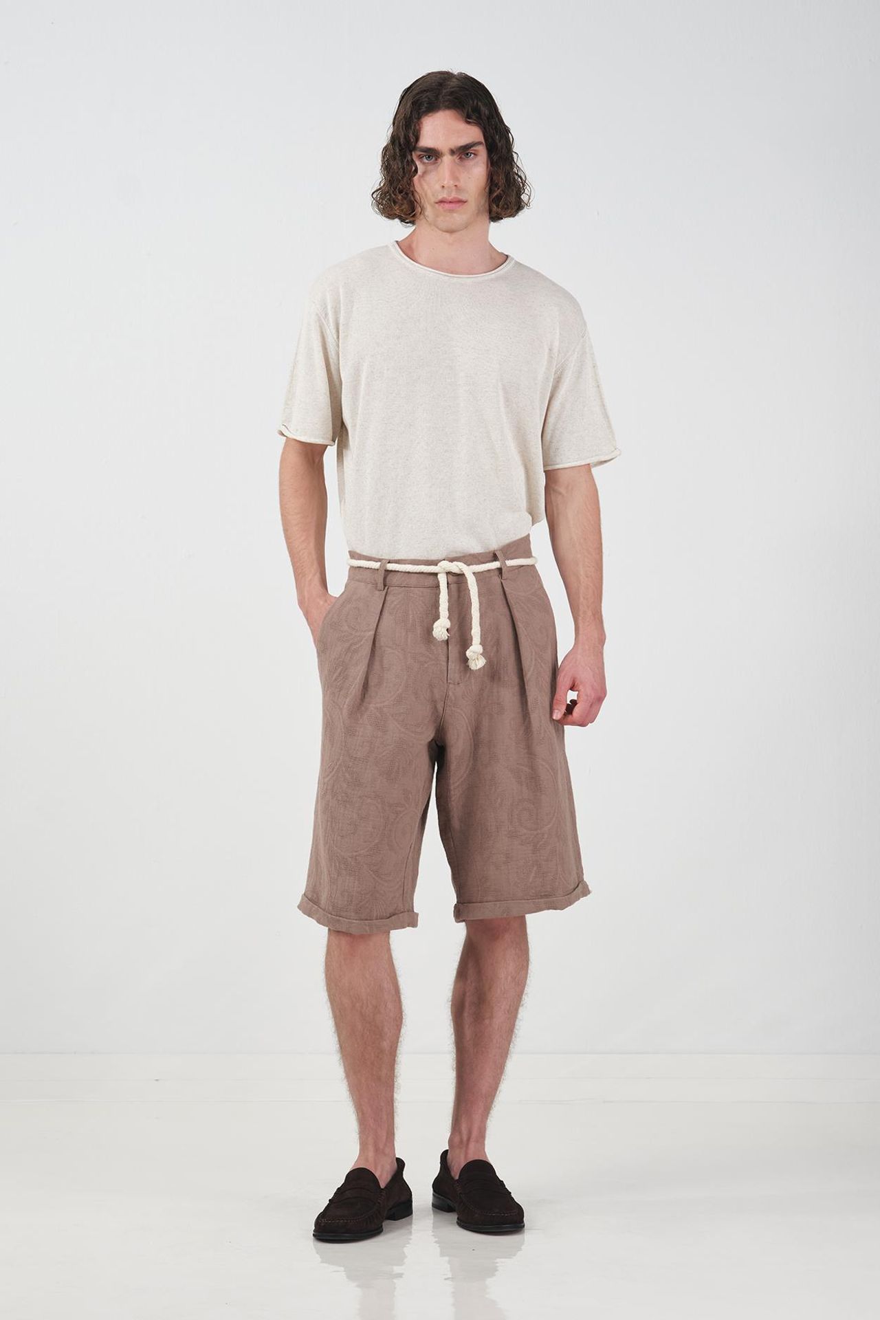 GIESTO Textured Mid Waist Wide Leg Shorts 1