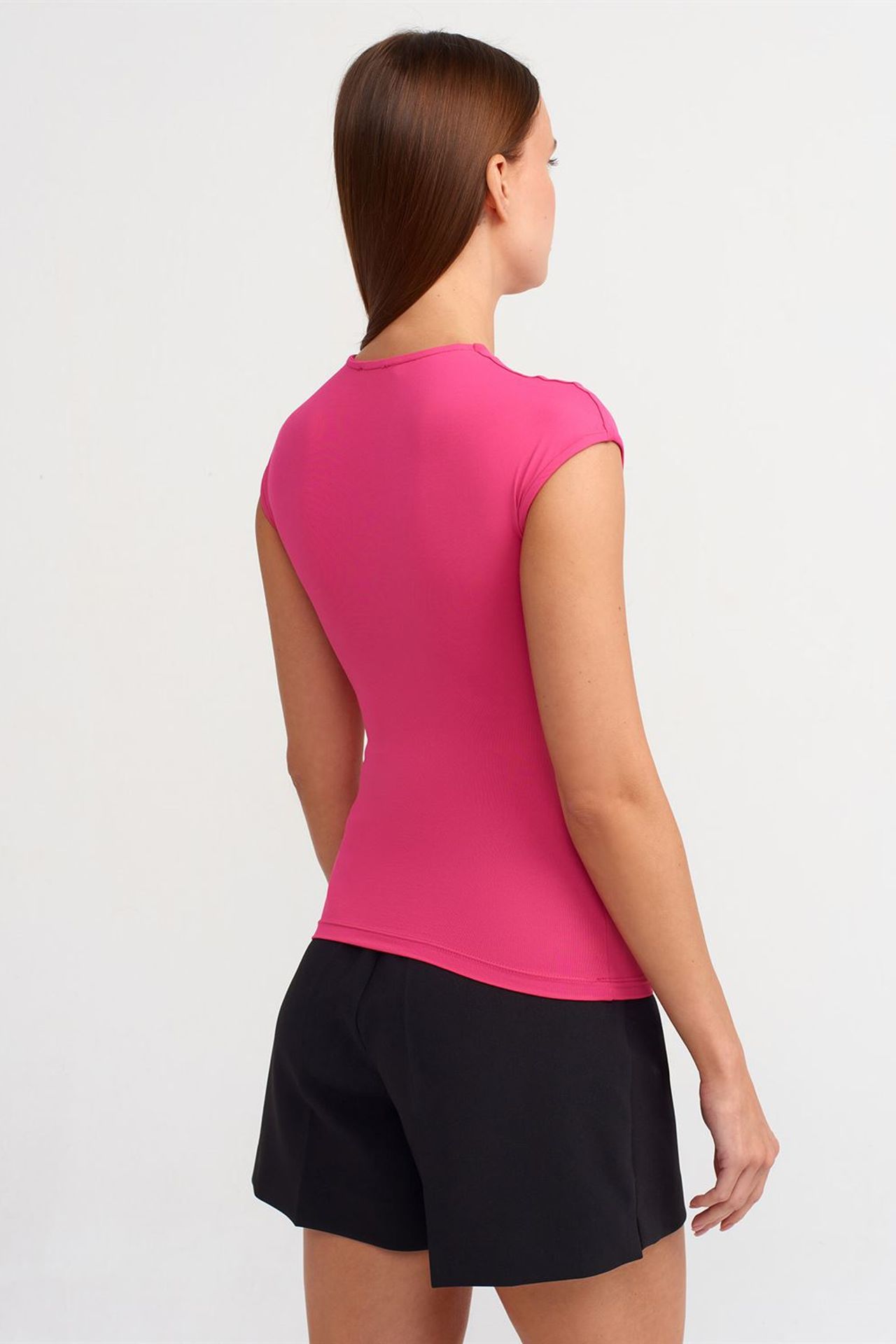 DILVIN Kadın Slim Fit Bisiklet Yaka Tişört 2