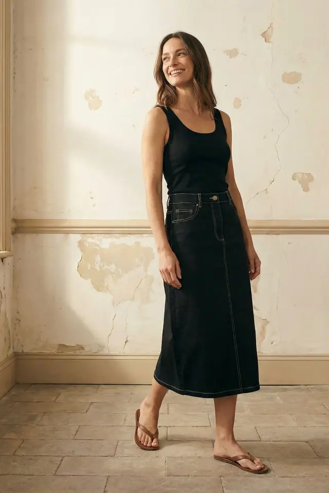 MY FASHION High Waist A-Line Midi Skirt with Pockets