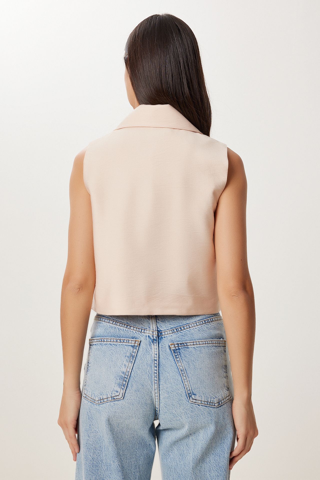 ISTANBUL Sleeveless Linen Shawl Collar Cropped Waistcoat 4