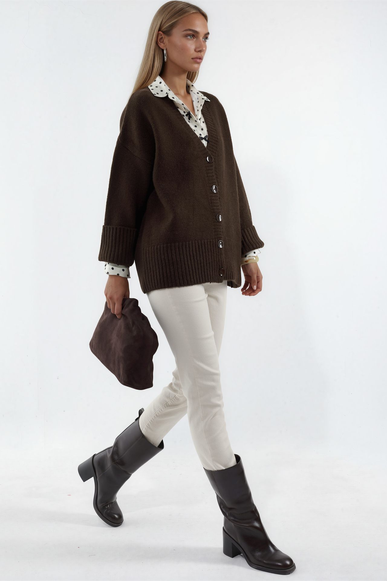 VIORNA Ribbed V-Neck Button Cardigan 2