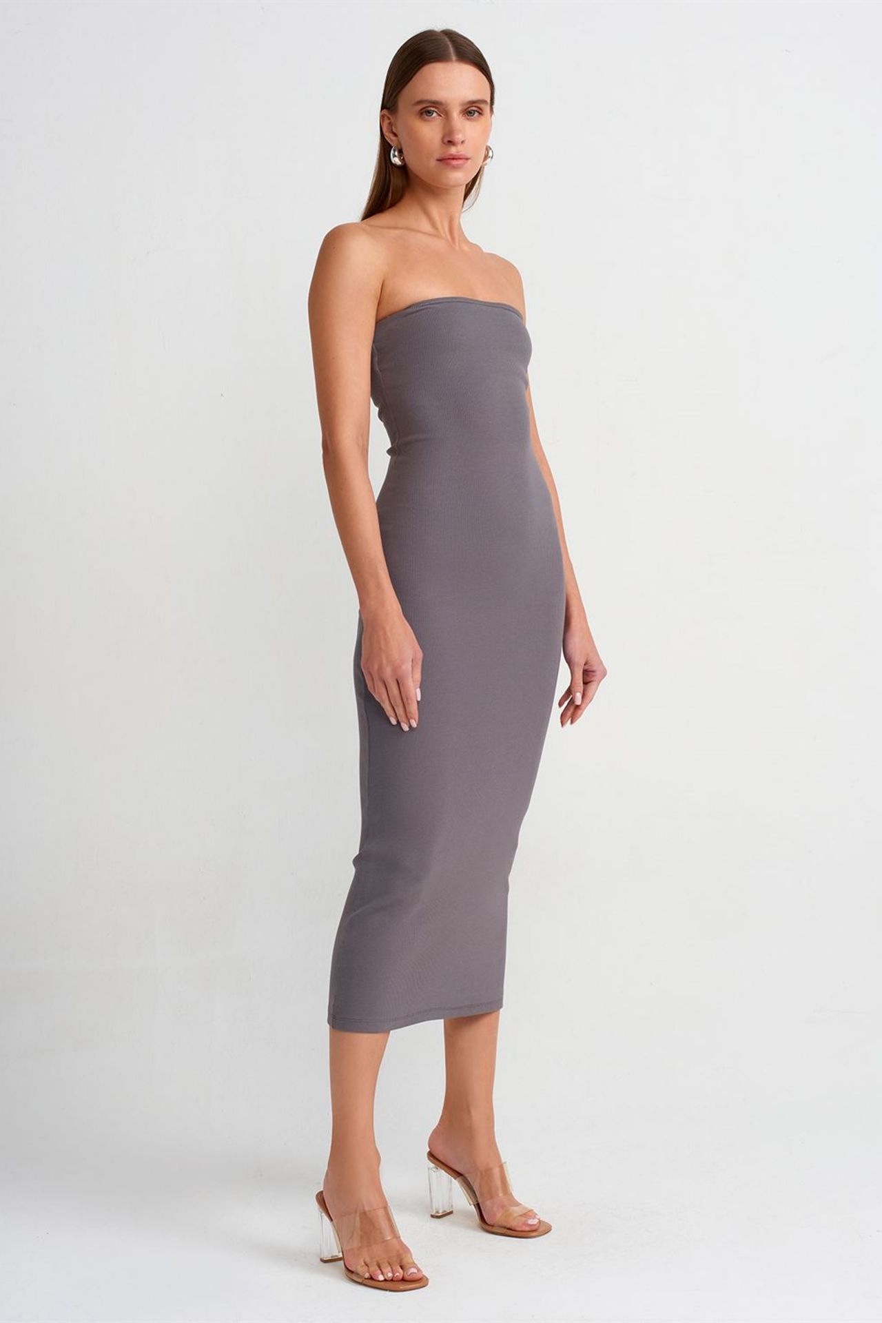 DILVIN Straplez Bodycon Midi Elbise 1