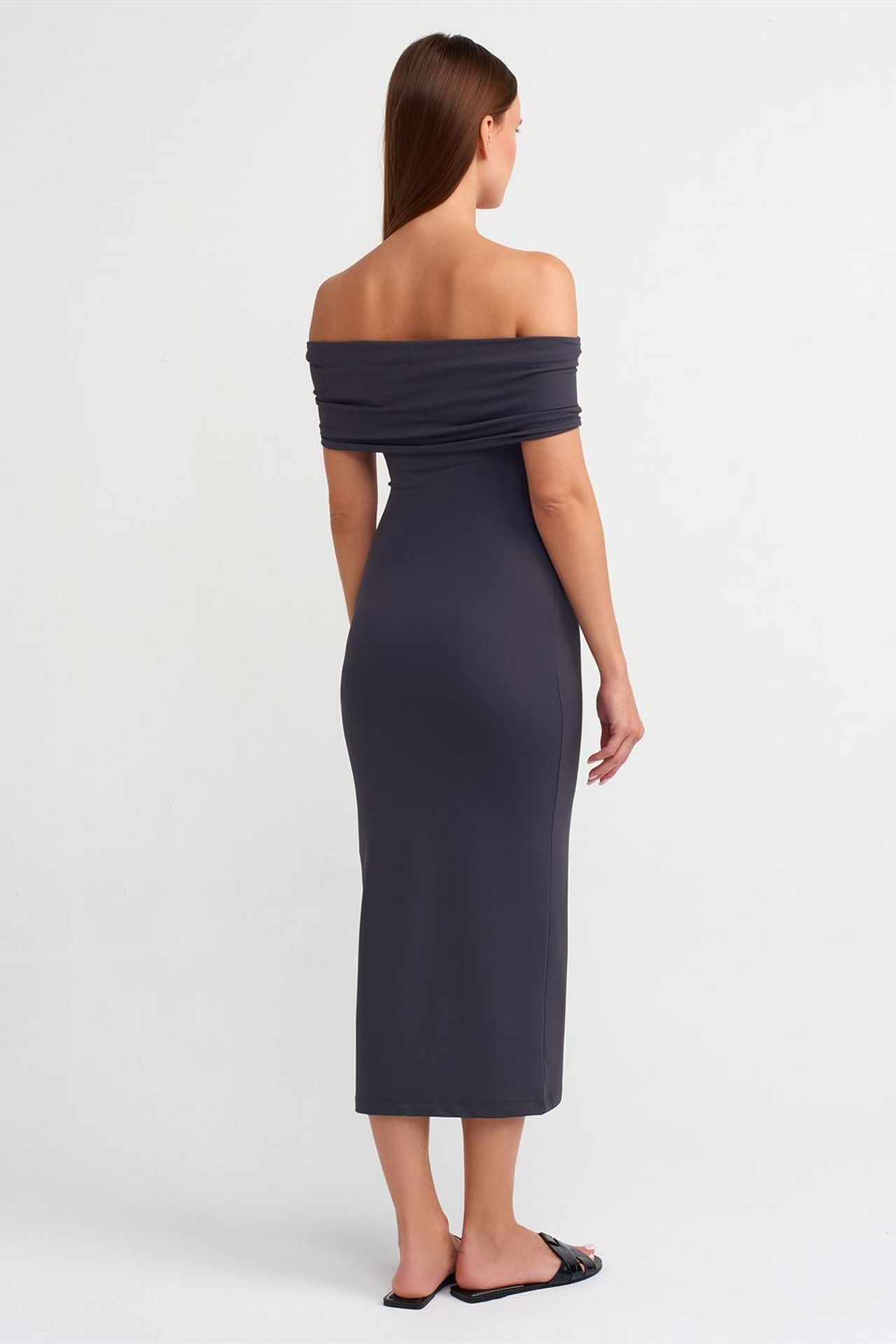 DILVIN Omuzları Açık Bodycon Midi Elbise 2