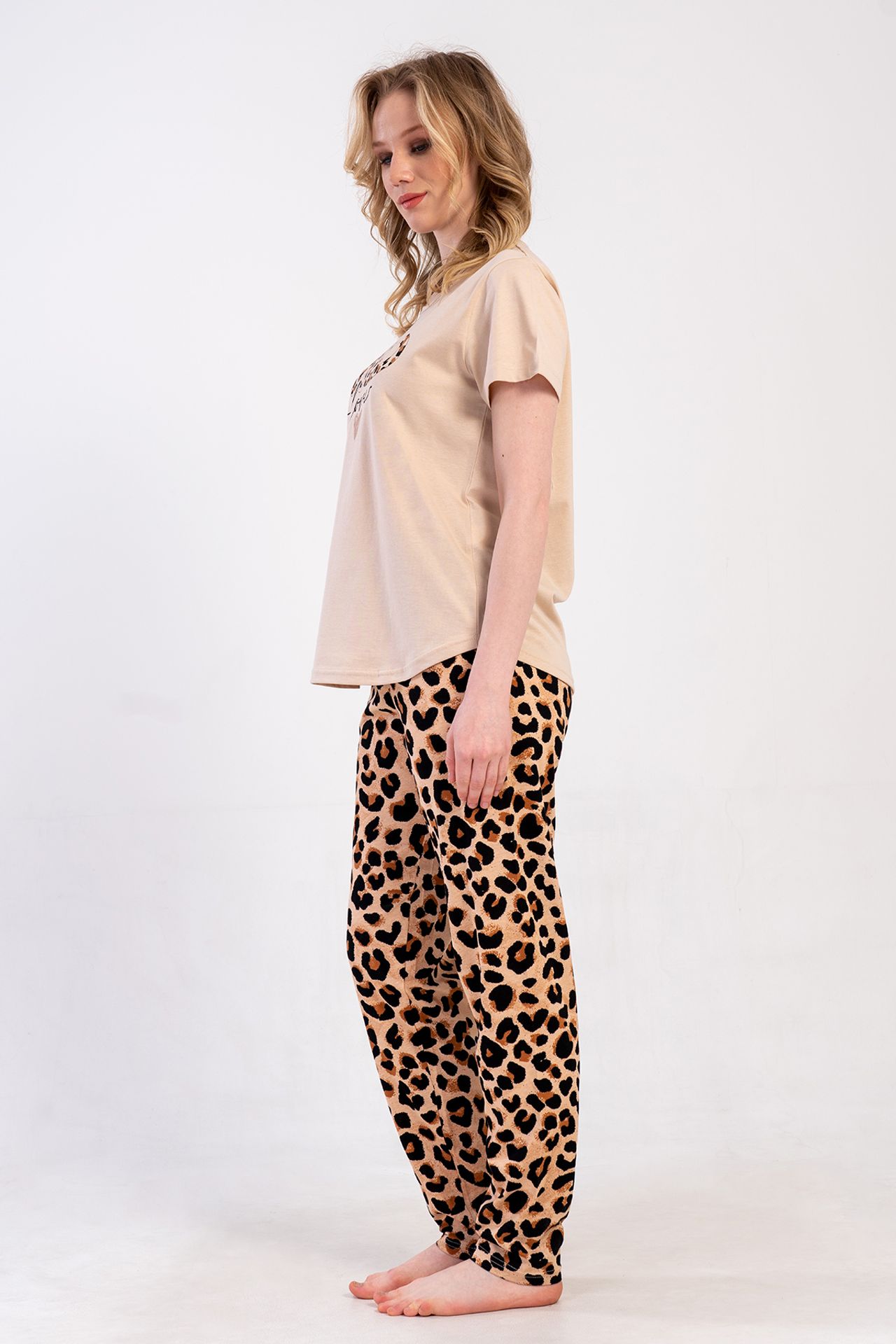 YAKE Leopar Desenli İki Parçalı Pijama Takımı 2