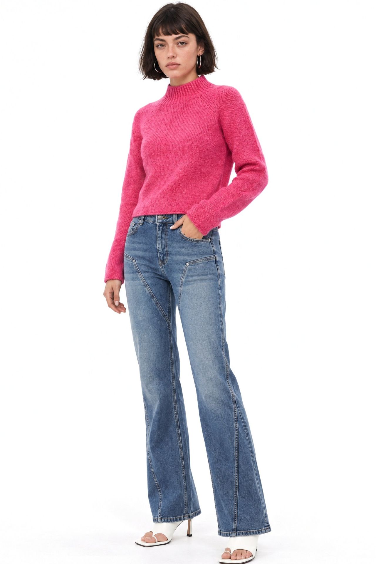 MIXRAY Women's Cropped Textured Knit Sweater 3