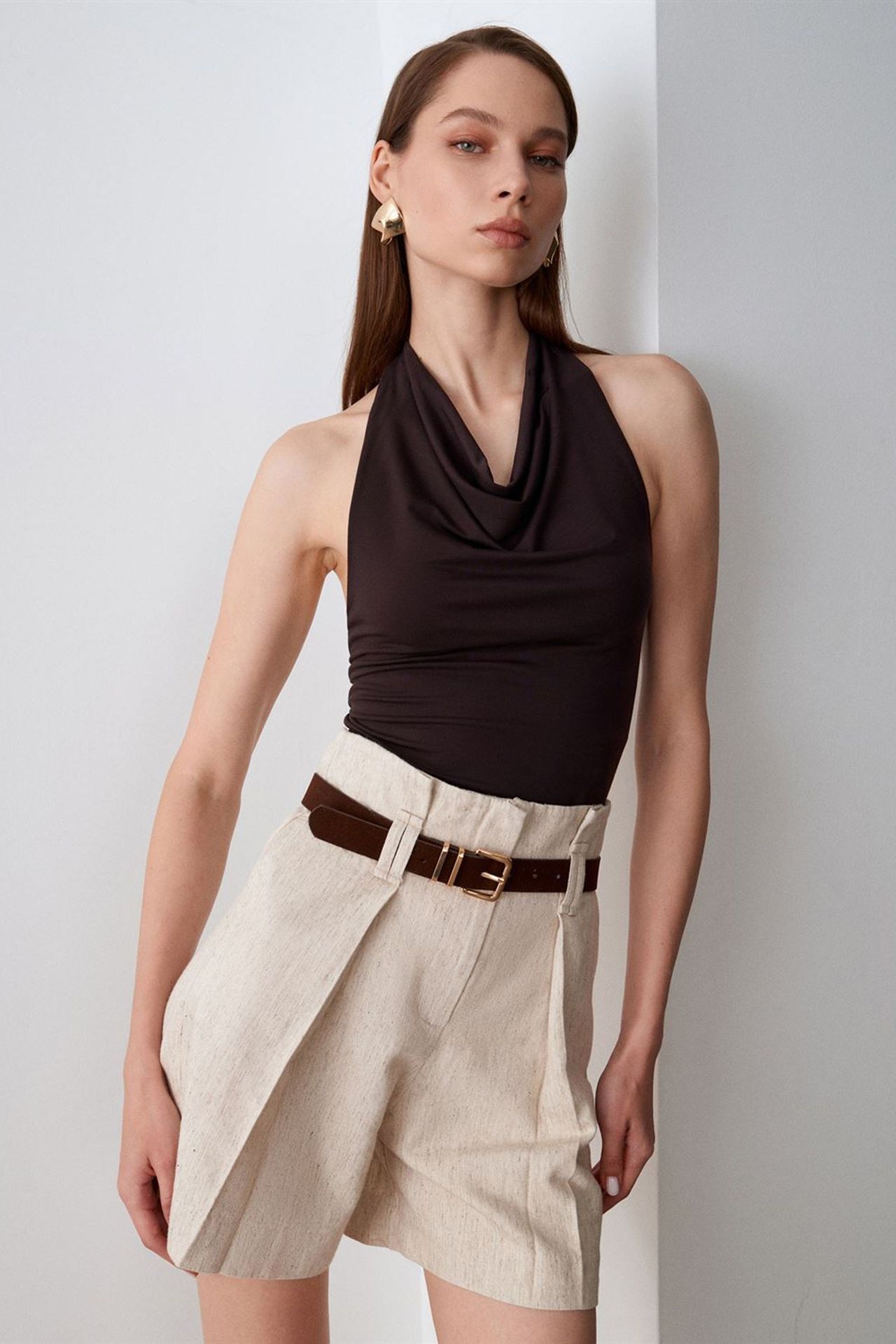 DILVIN High-Waist Belted Wide-Leg Tailored Shorts 3