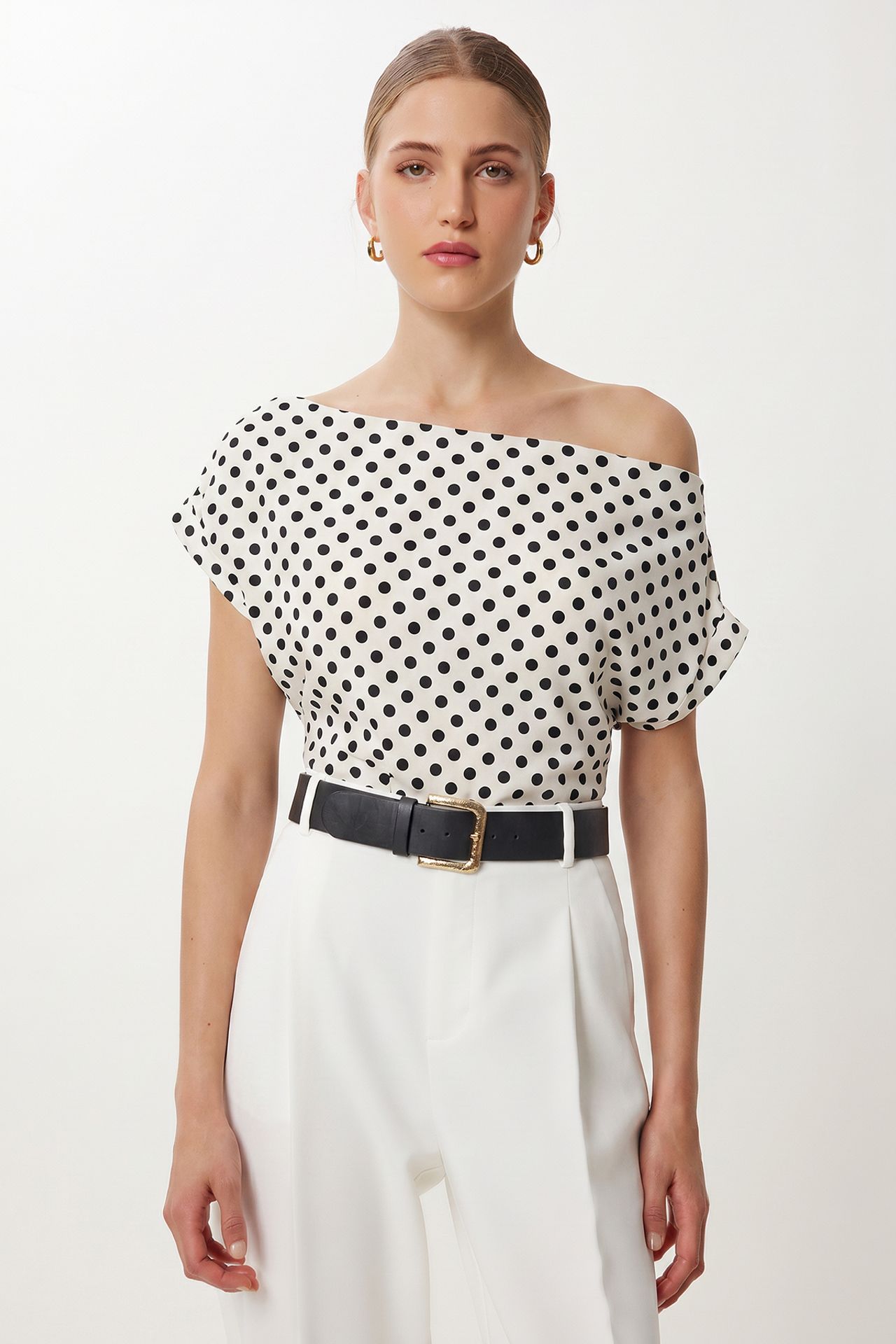ISTANBUL Off-Shoulder Polka Dot Poplin Blouse 2
