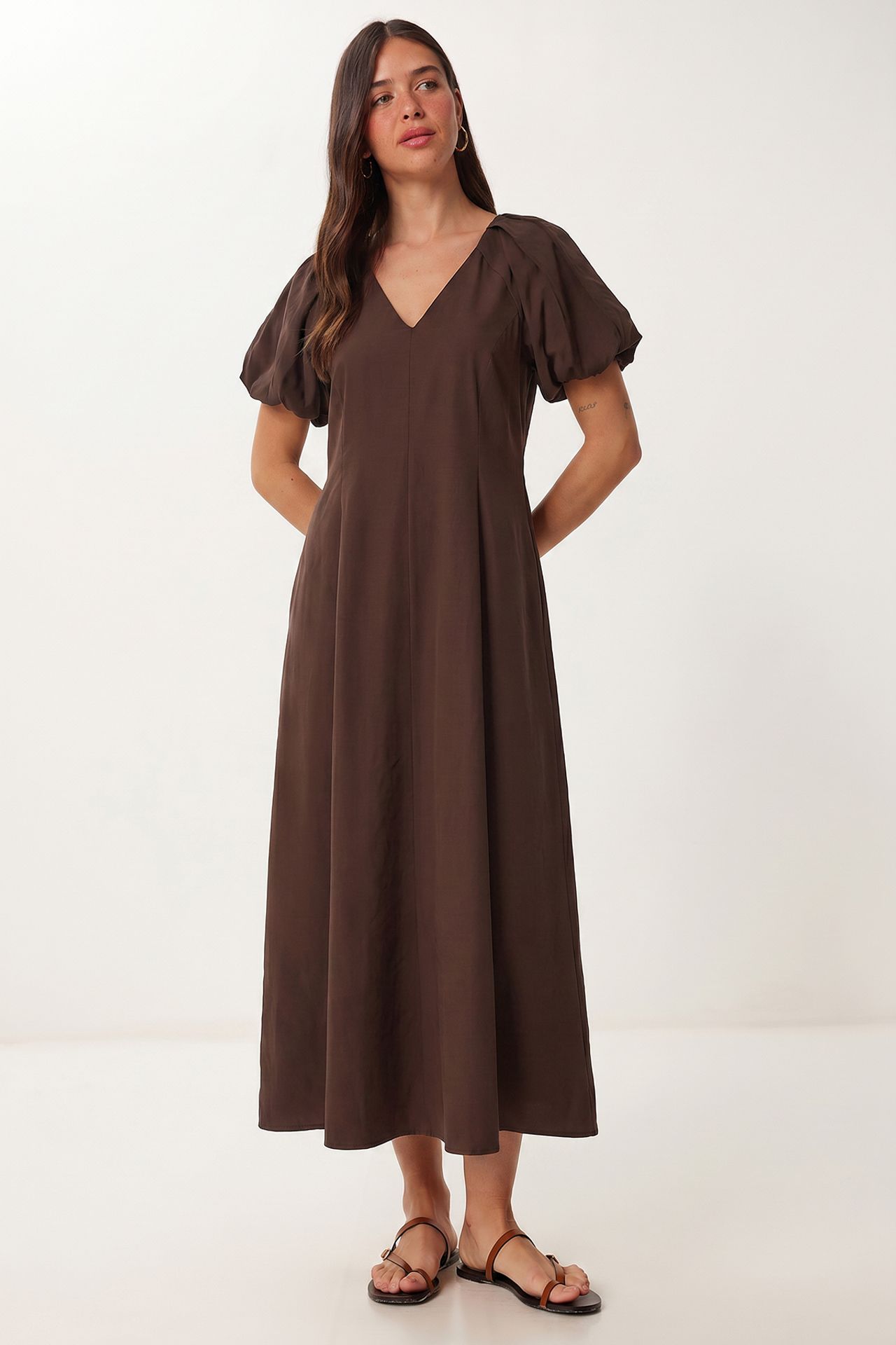 ISTANBUL Women's A-line Midi Dress With V-neck 2