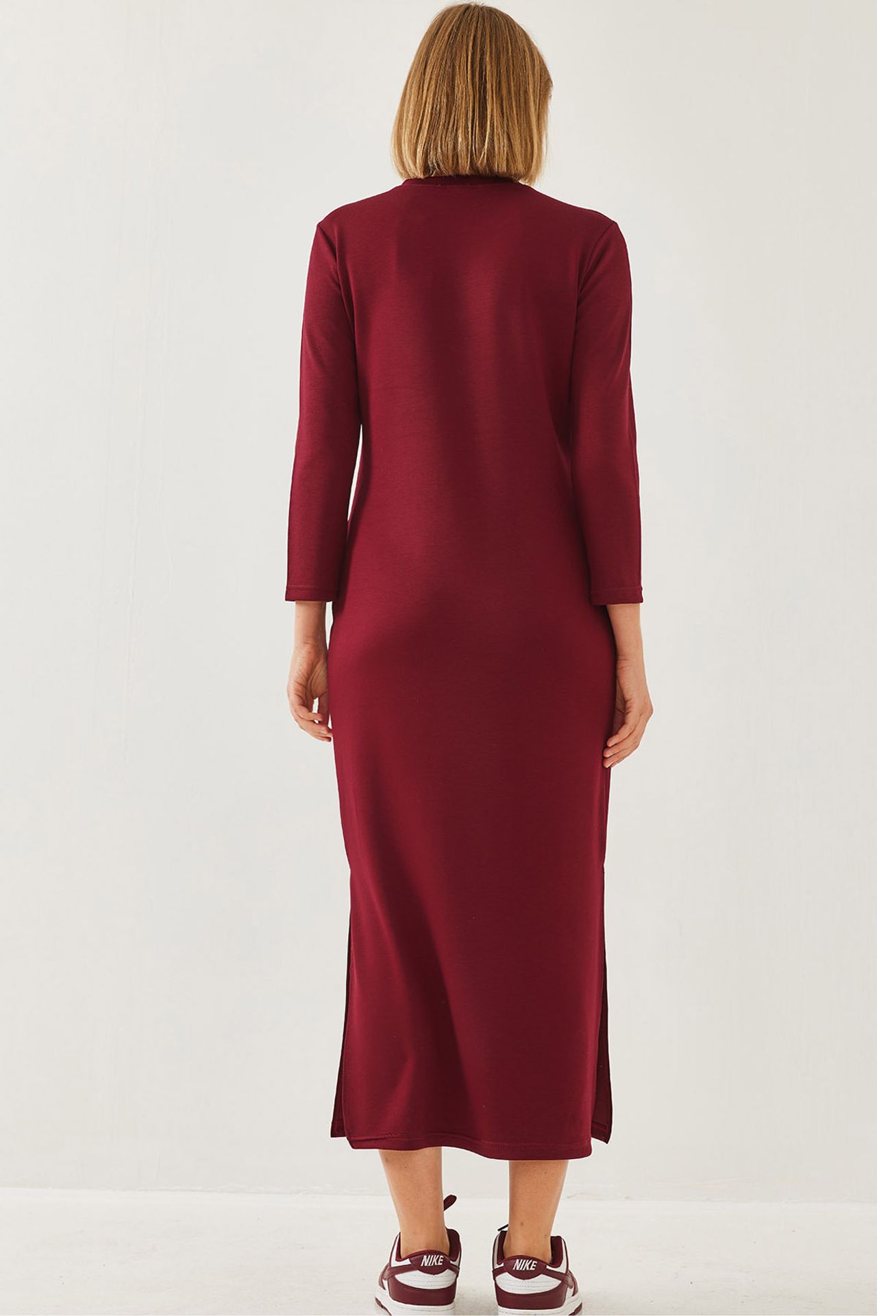 LUCCI Crew Neck Long Sleeve Midi Dress with Slit