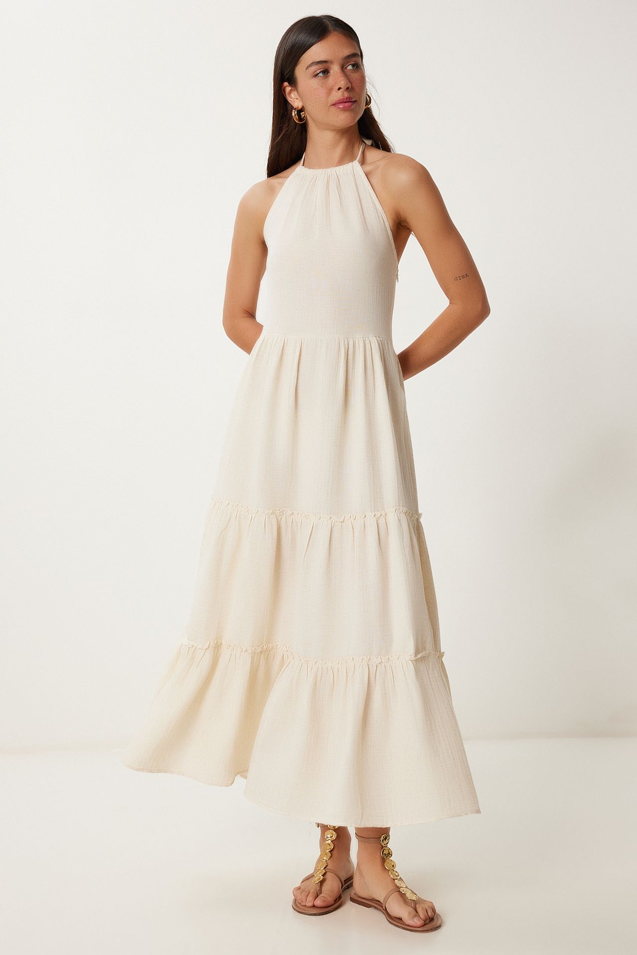 ISTANBUL Frilly Halter Neck Maxi Dress