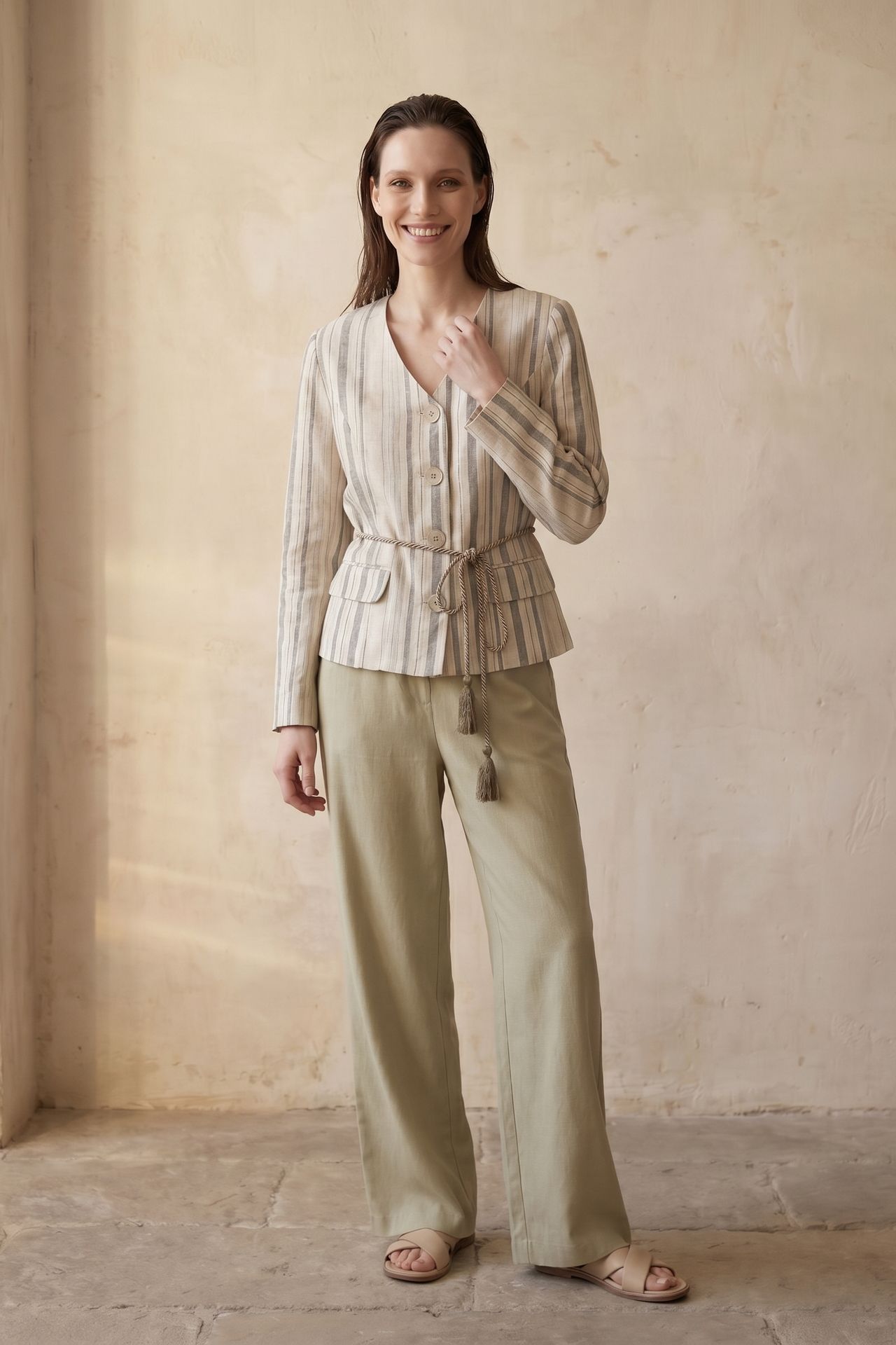 MY FASHION Striped belted poplin jacket 6