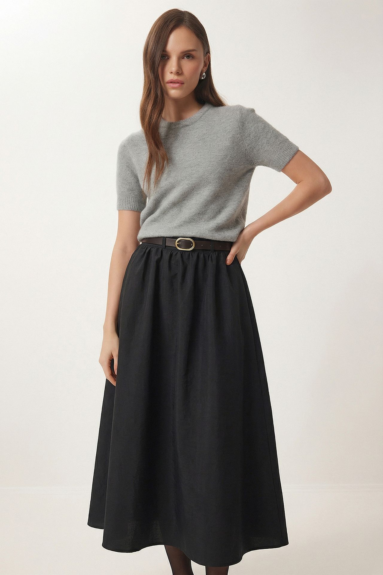 ISTANBUL High-Waist Belted Midi A-Line Skirt 2