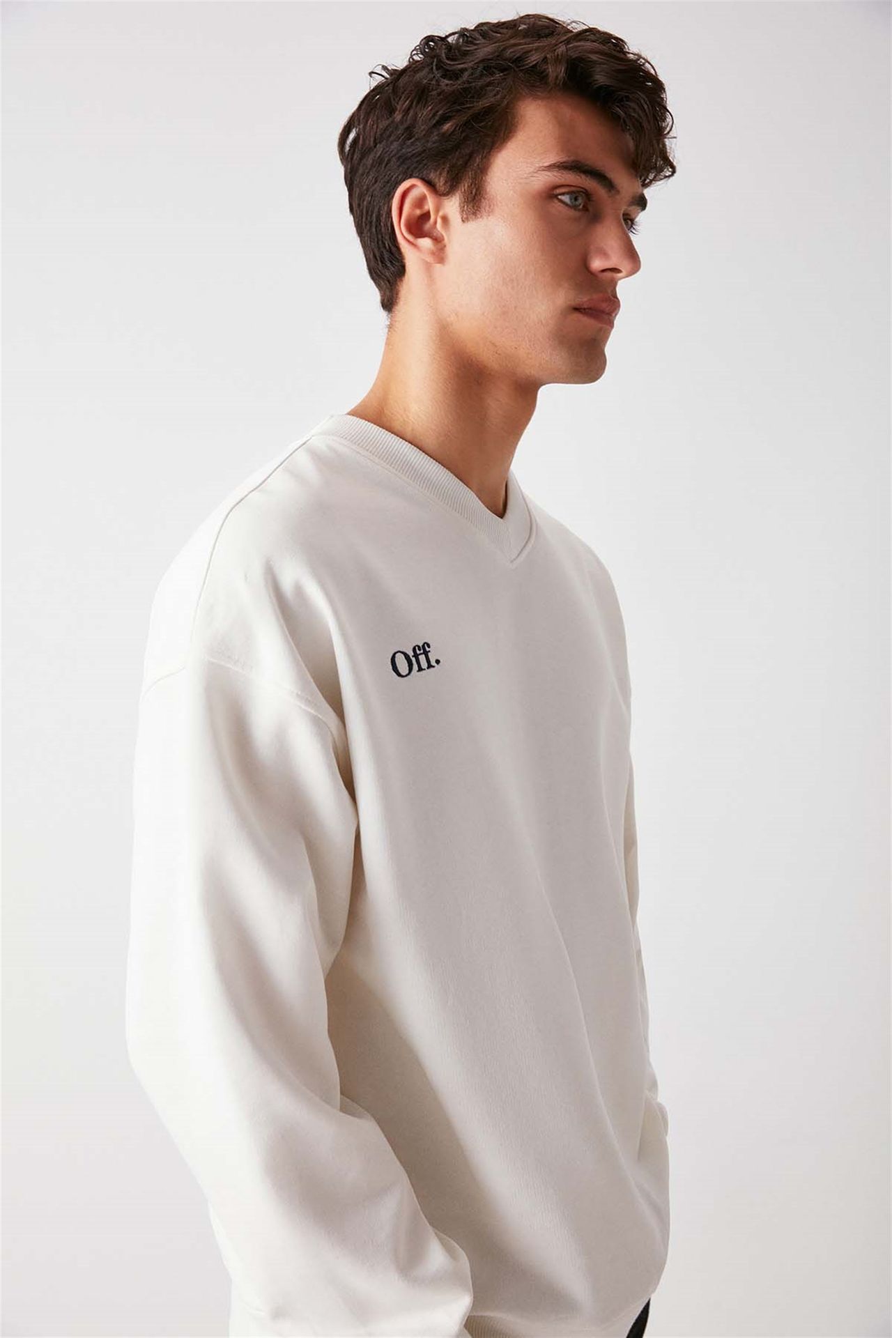 GRIMELANGE Oversize V Yaka Fitilli Sweatshirt 4