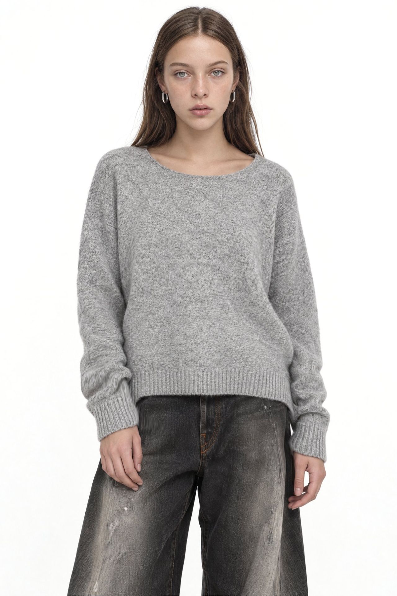 MIXRAY Oversized Boat Neck Knit Sweater 1