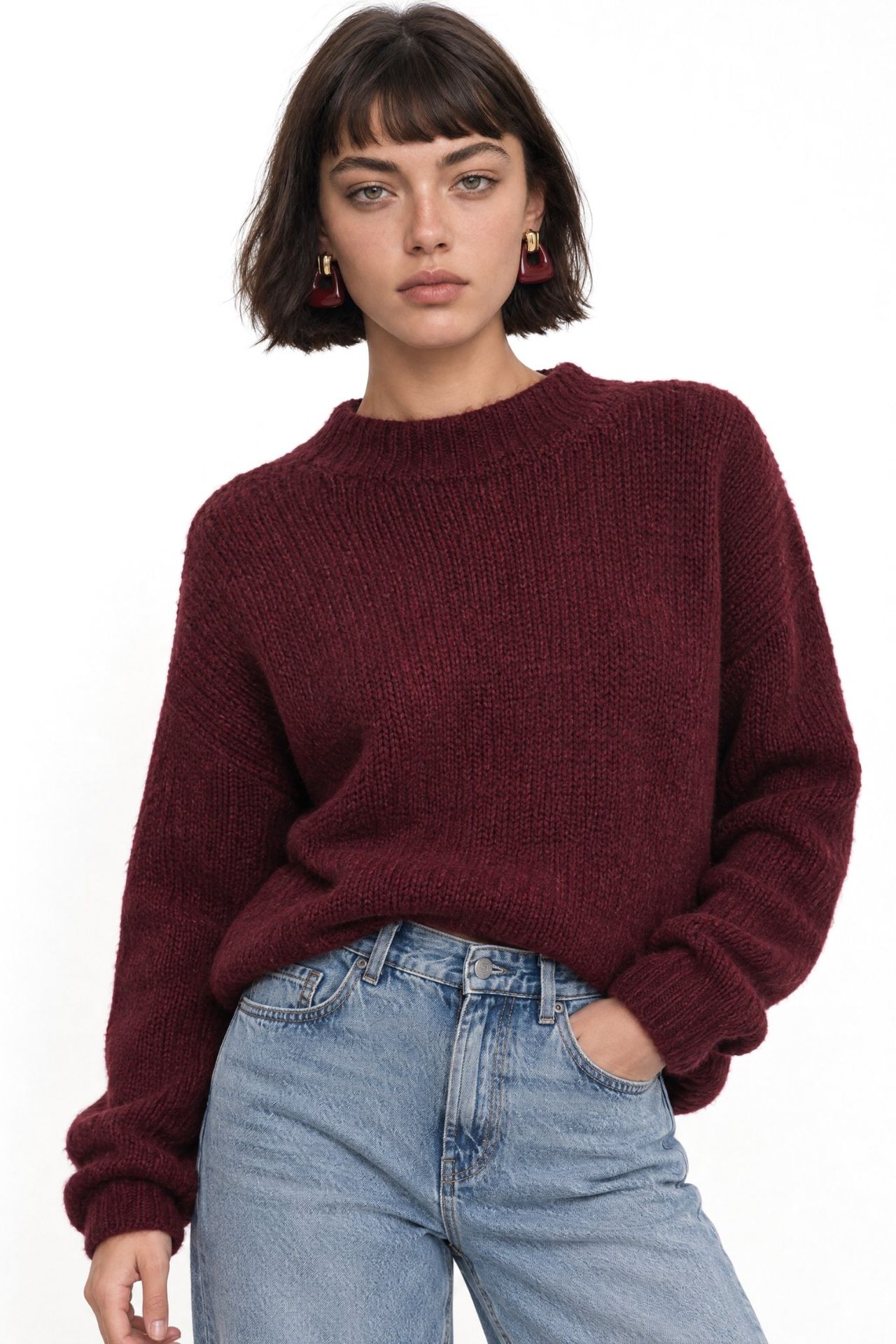 Mixray Relaxed Fit Crew Neck Thick Knit Sweater 1