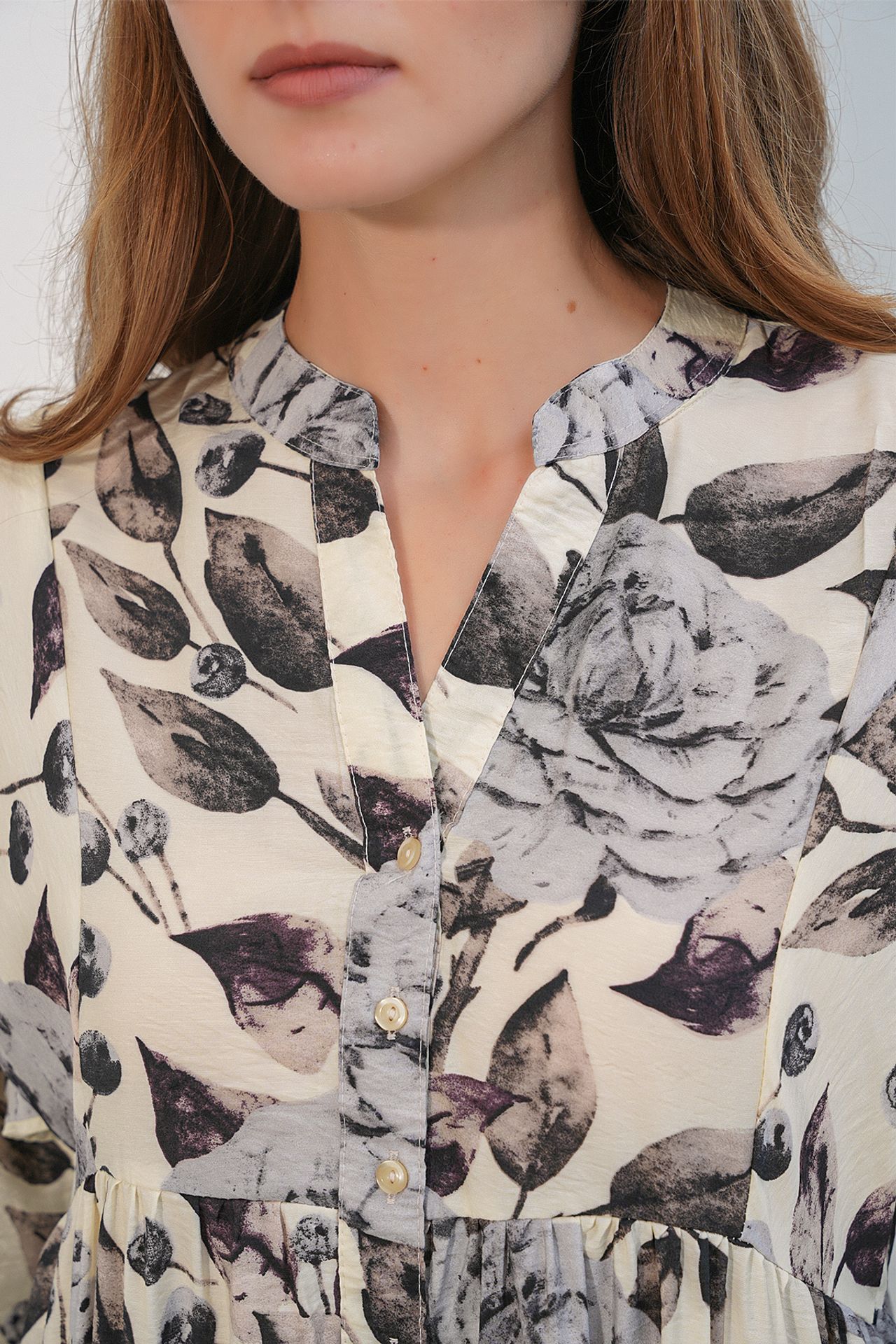 BDART Floral Maxi Dress With Mandarin Collar