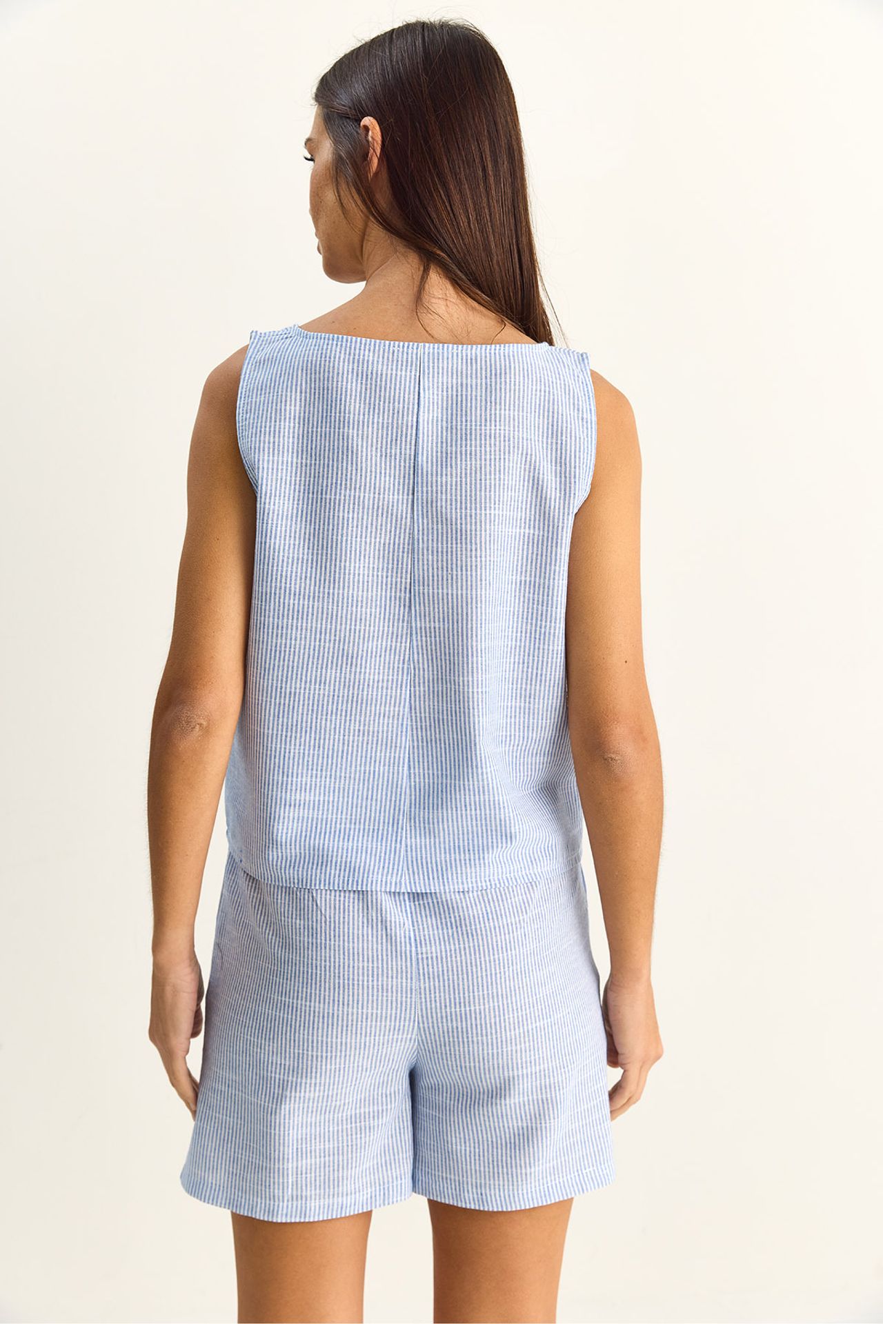 LUCCI Striped Seersucker Blouse And Shorts Set 6