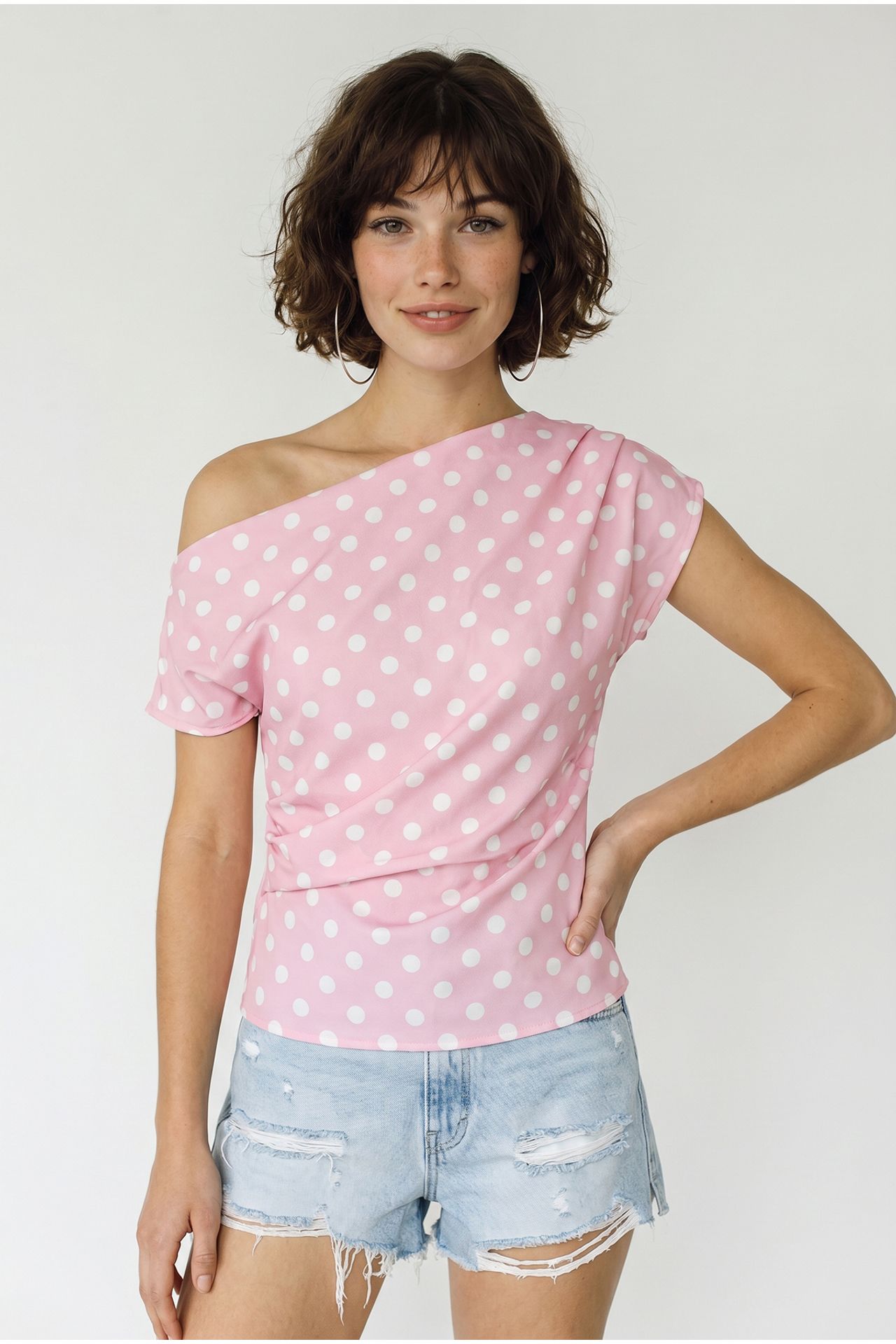 LUCCI Polka Dot Boat Neck Blouse 2