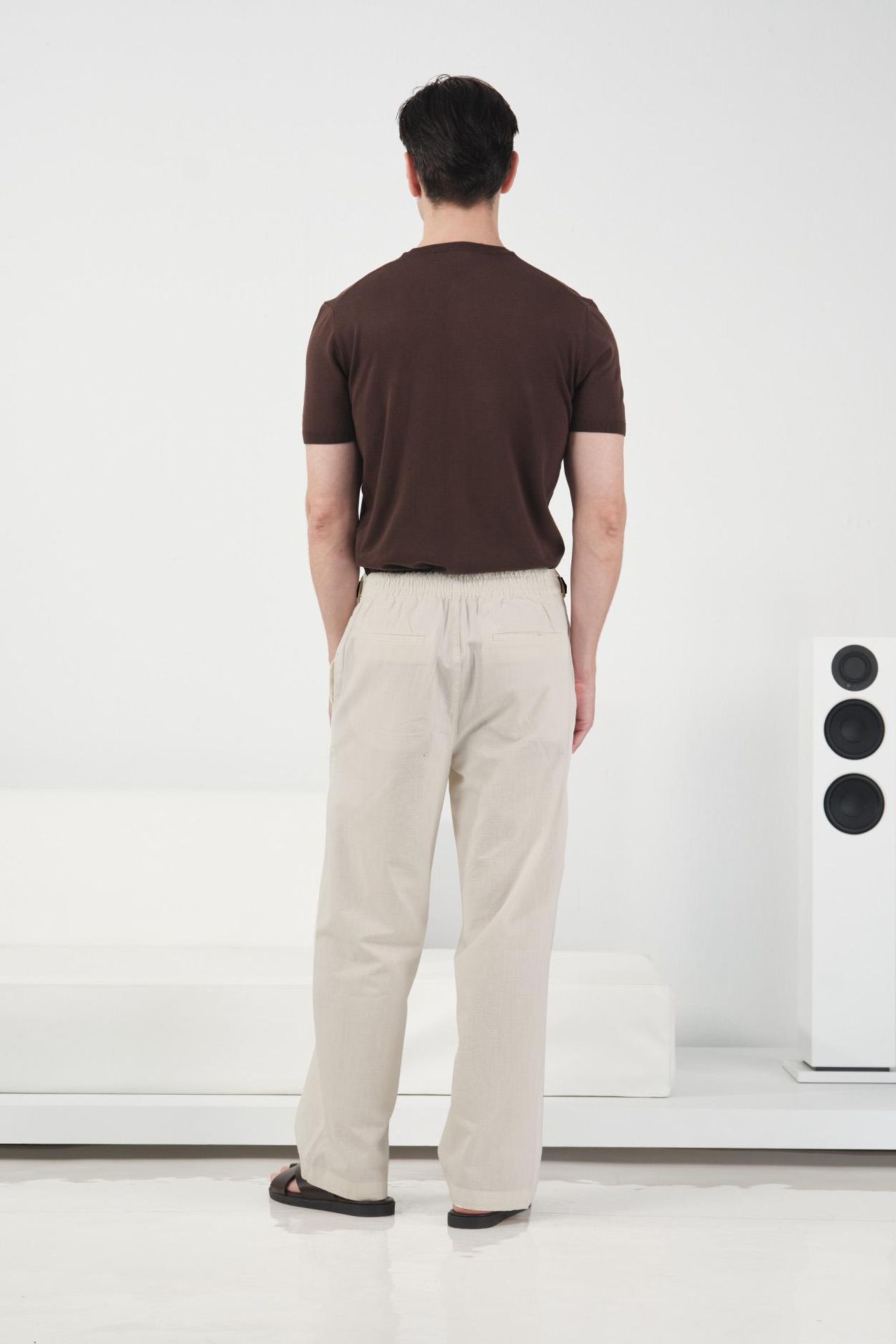 GIESTO Belted Straight Leg Linen Pants 4