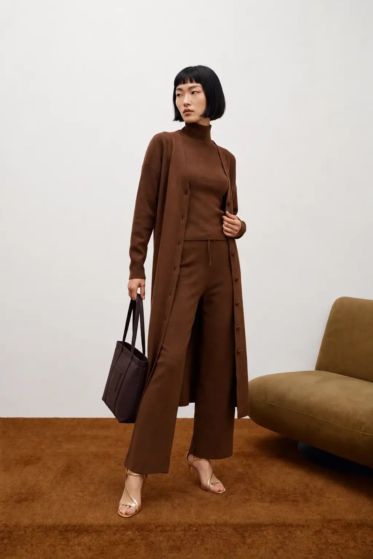 MY FASHION 3'lü Yüksek Belli Bol Paça Örme Takım 1