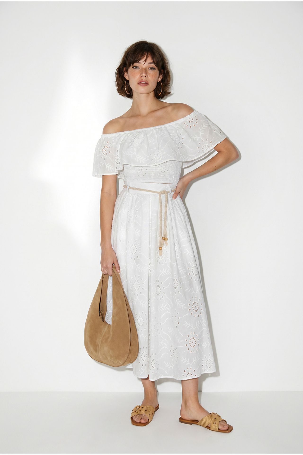 LUCCI Embroidered Off-shoulder Blouse And Midi Skirt Set 3