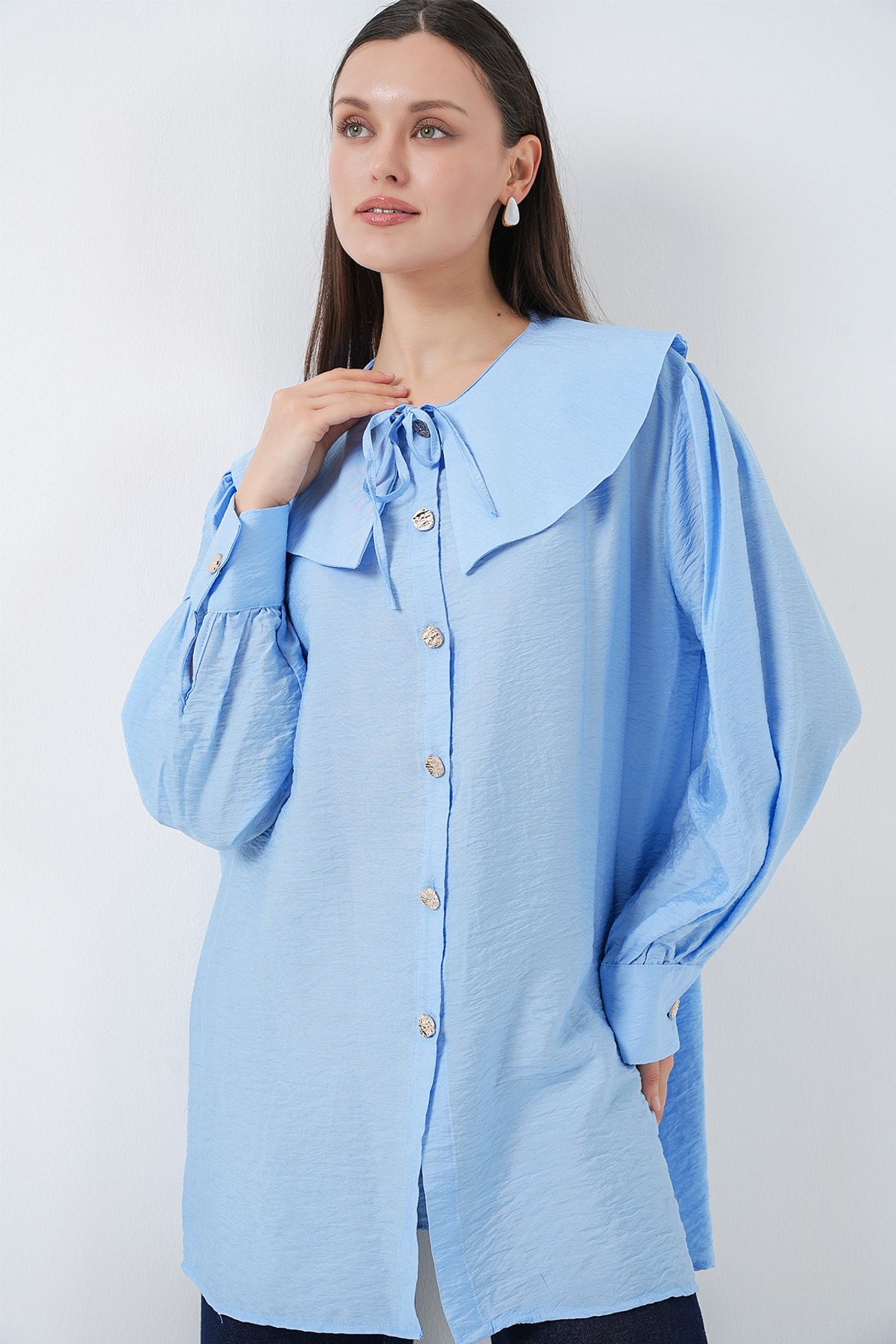 BDART Long Loose Fit Blouse with Baby Collar and Bow Detail 5