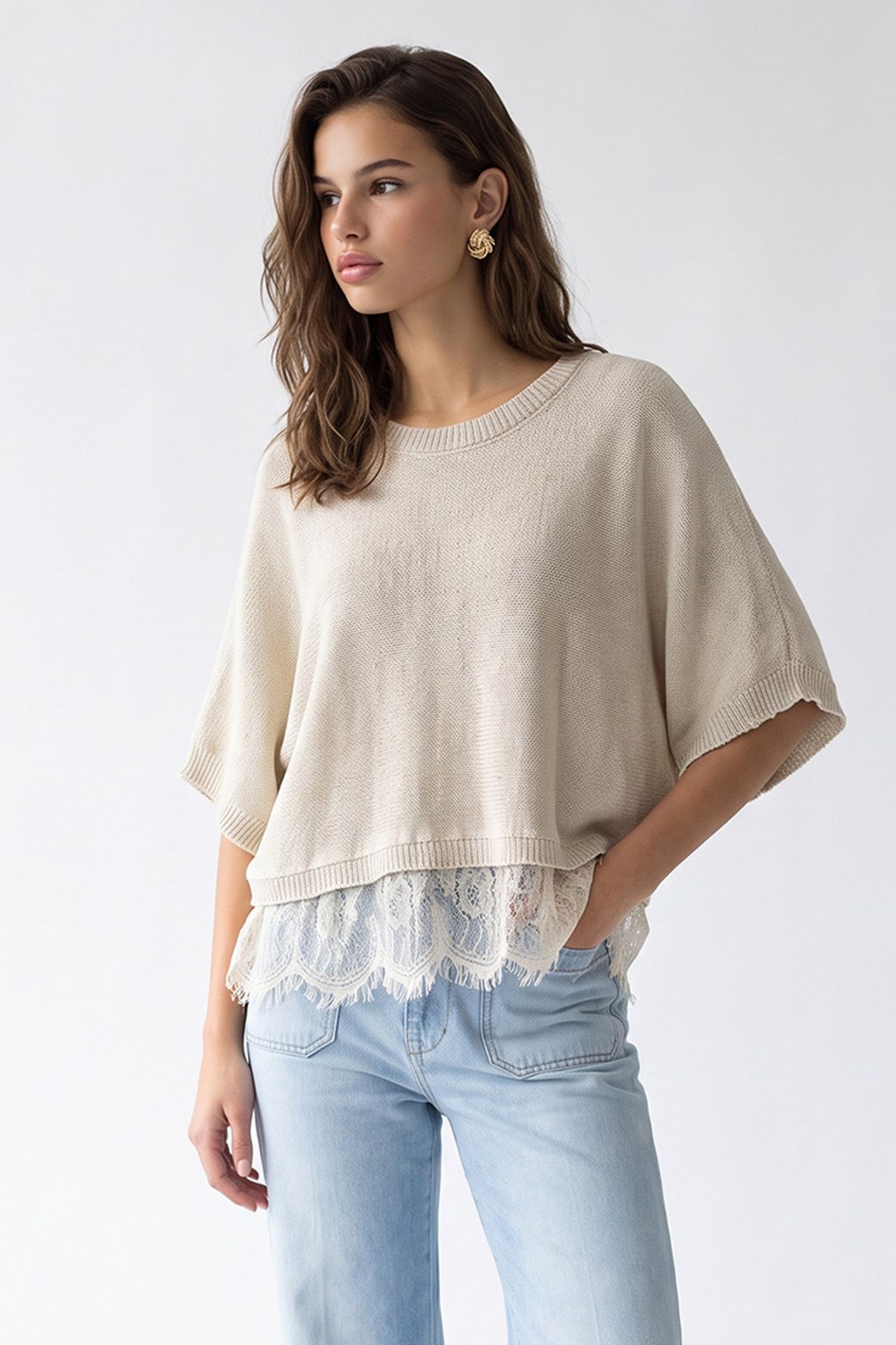 MIXRAY Women's Loose Crop Knit Sweater 5