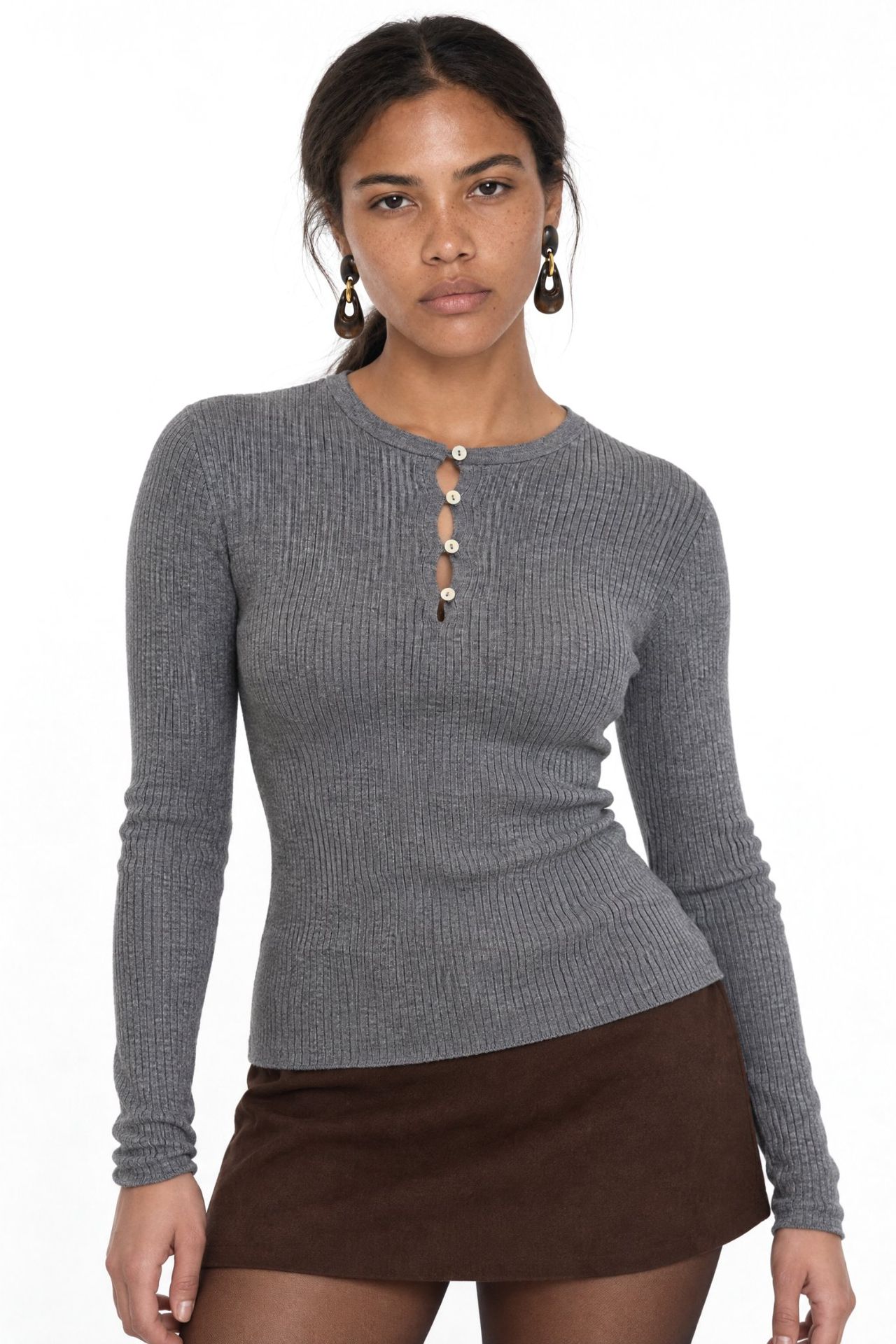 MIXRAY Button Detailed Crew Neck Sweater 1