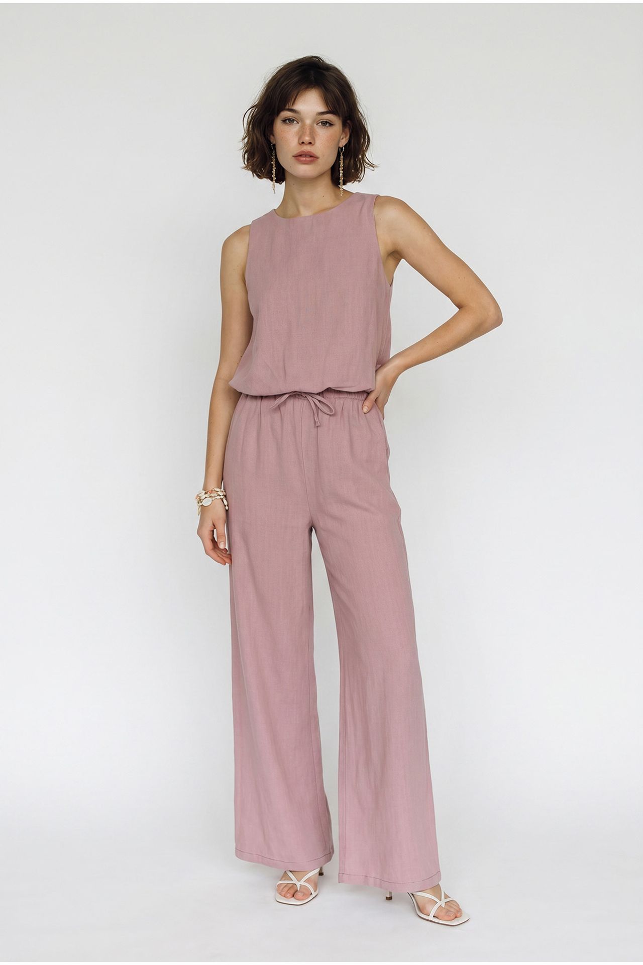LUCCI Cotton Wide-Leg Sleeveless Jumpsuit