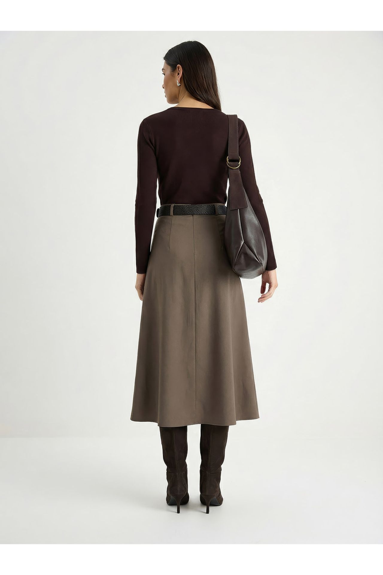 LUCCI High Waist Midi Skirt with Belt 5