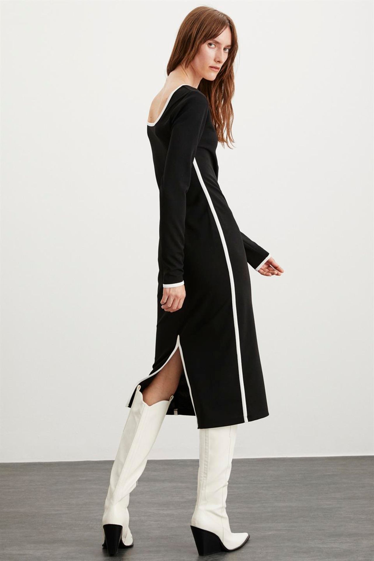 GRIMELANGE Heart Collar Striped Midi Dress 6