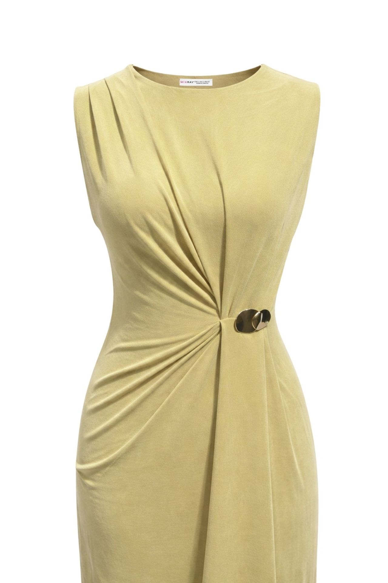 MIXRAY Fitted Midi Dress with Crew Neck 4