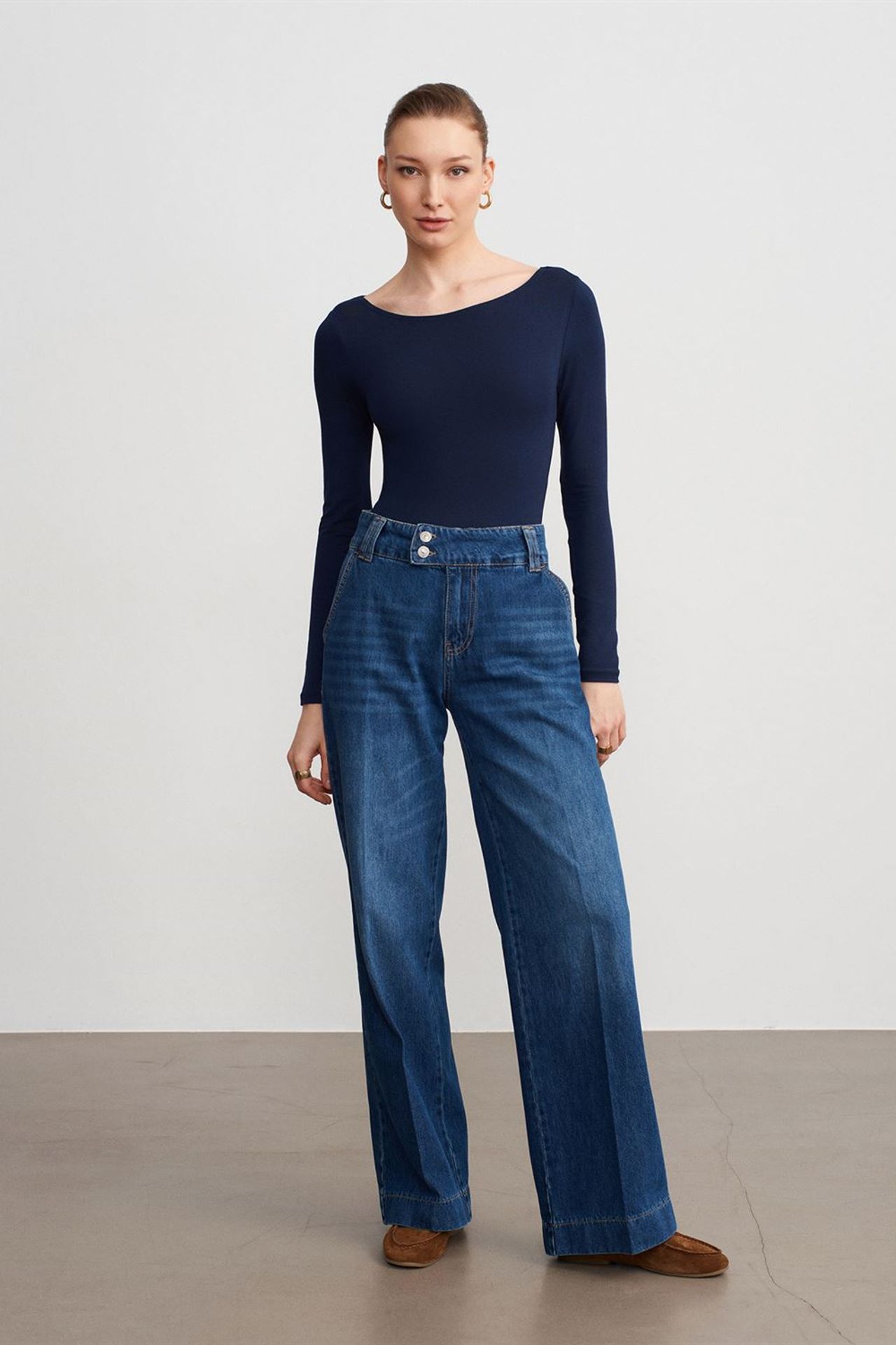 DILVIN High Waist Wide Leg Cotton Denim Jeans 1