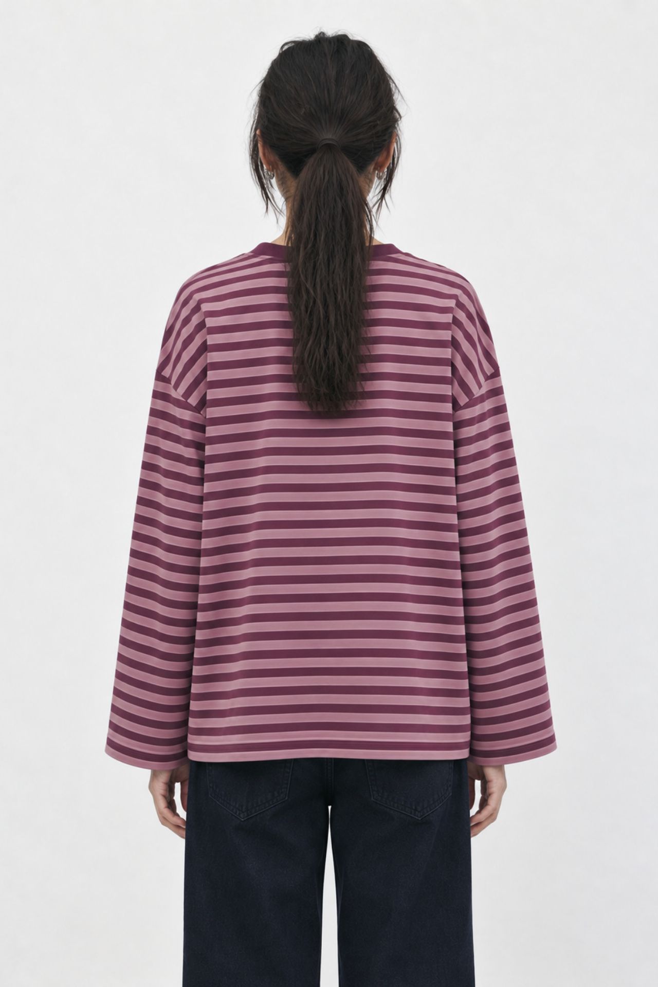 BIPANTOLON Kadın Oversize Çizgili Bisiklet Yaka Sweatshirt 4