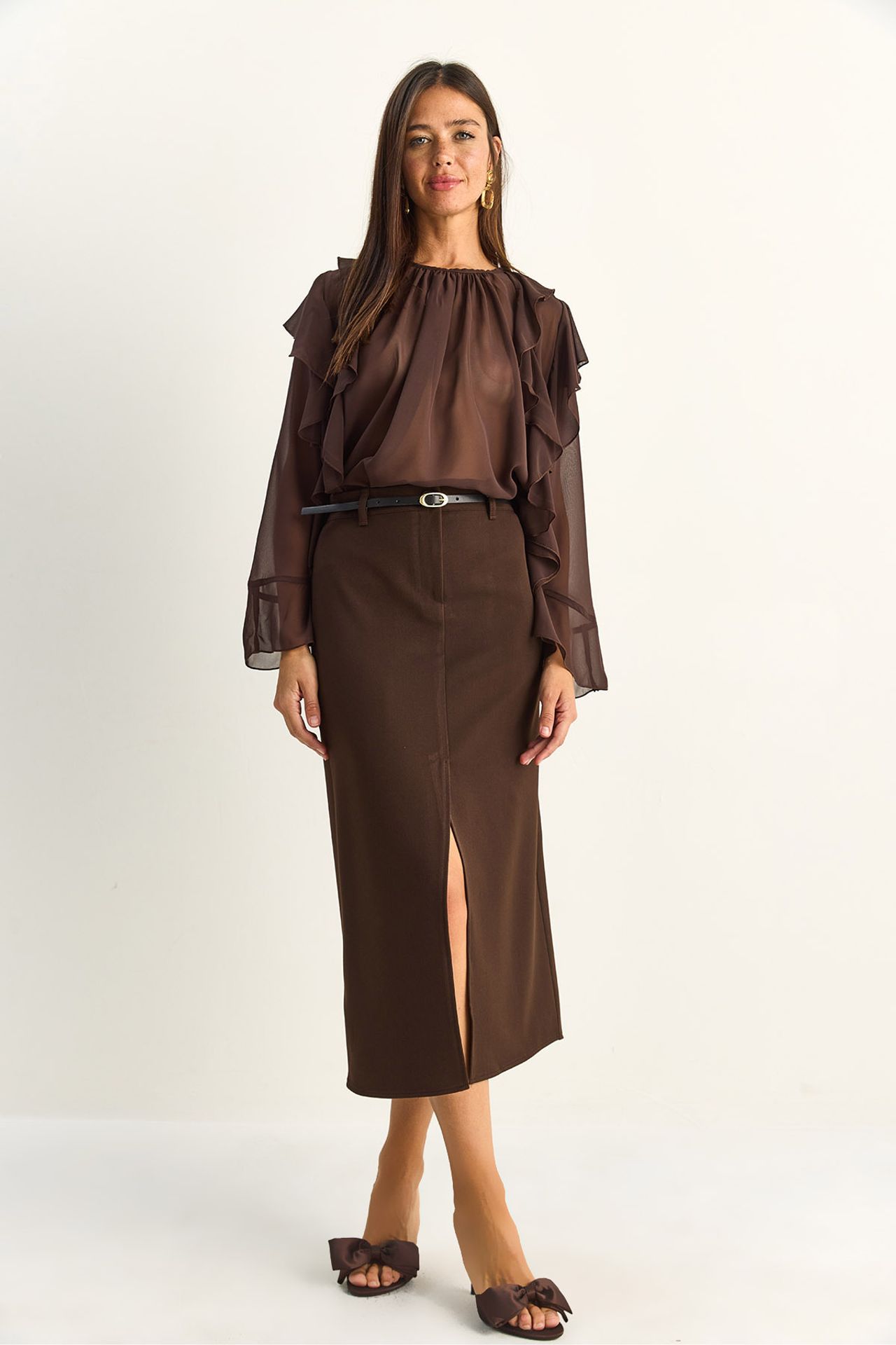 LUCCI High-Waist Midi Pencil Skirt With Slit 2