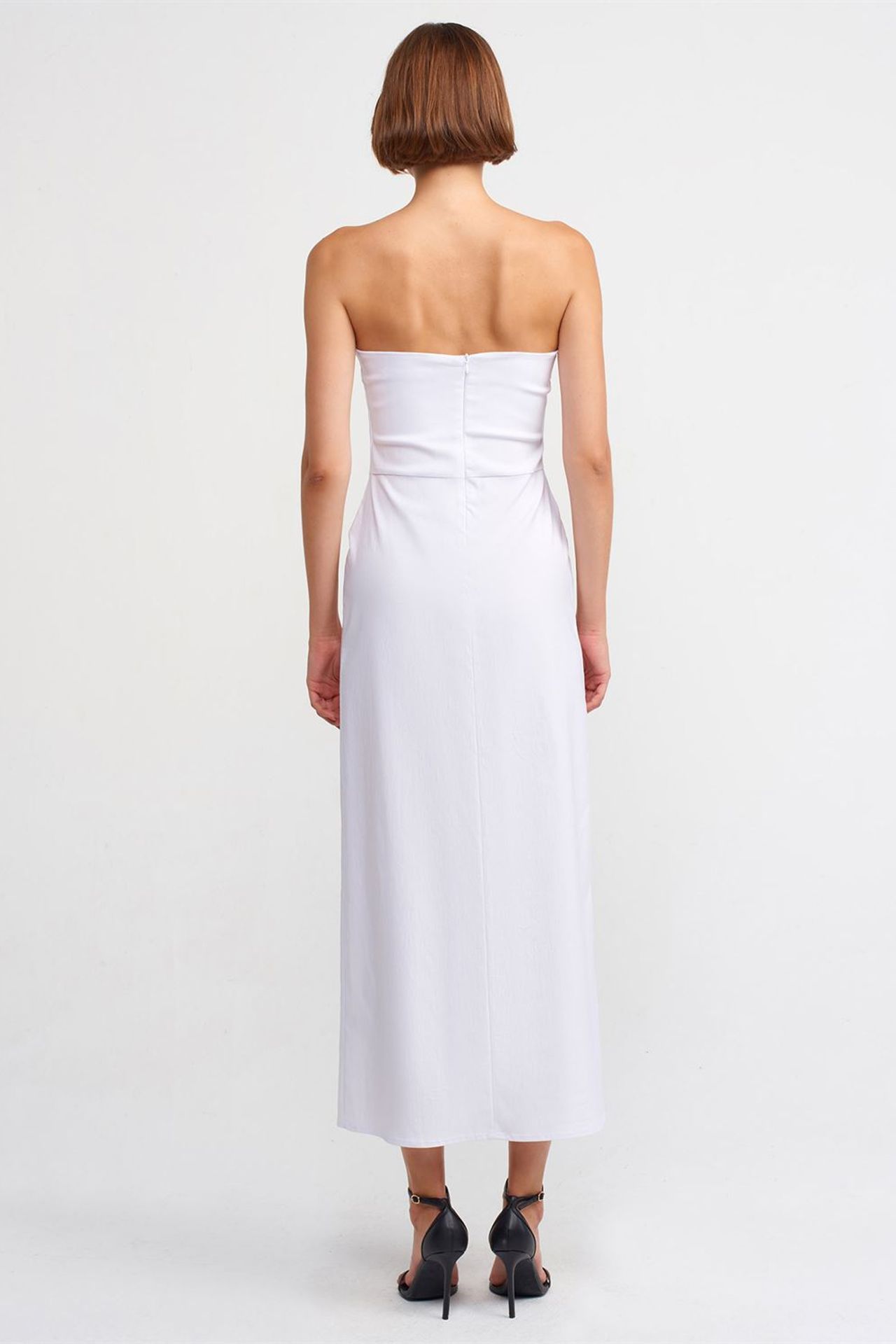 DILVIN Strapless Fitted Midi Dress With Slit 2