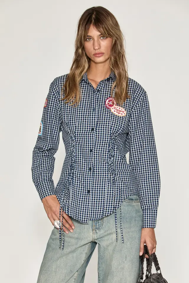 GRIMELANGE Plaid Shirt Collar Shirt