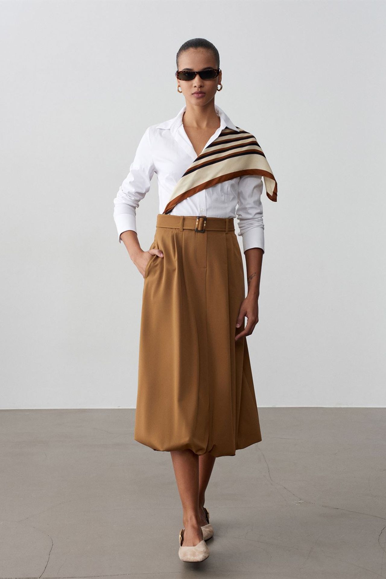 DILVIN High-waist Belted Midi Balloon Skirt 1