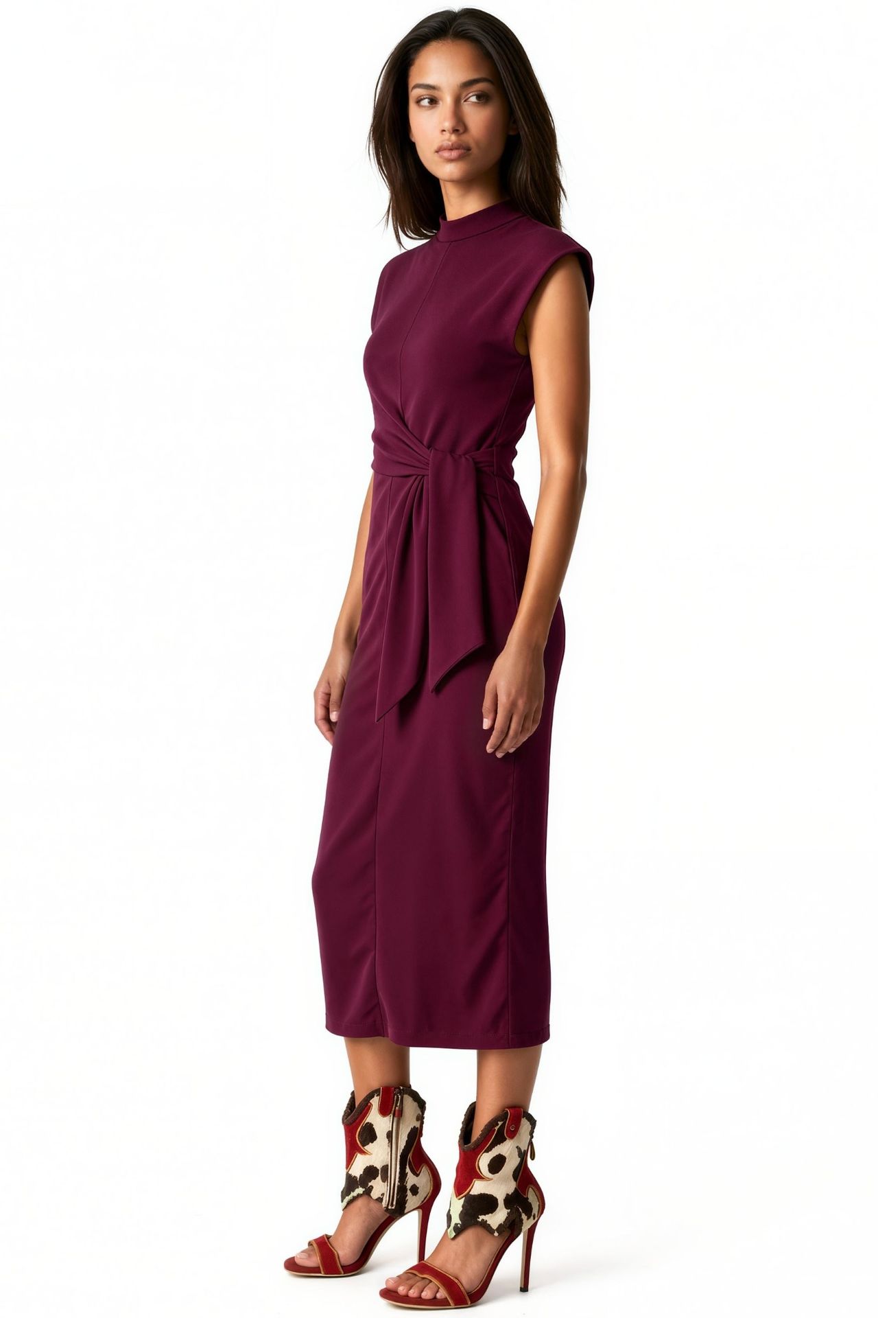 BUSEM Sleeveless Fitted Midi Dress With Tie Detail 2