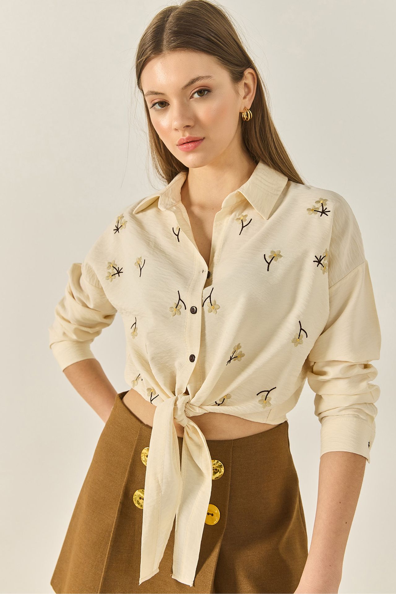 LUCCI Embroidered Poplin Shirt with Button Closure 1