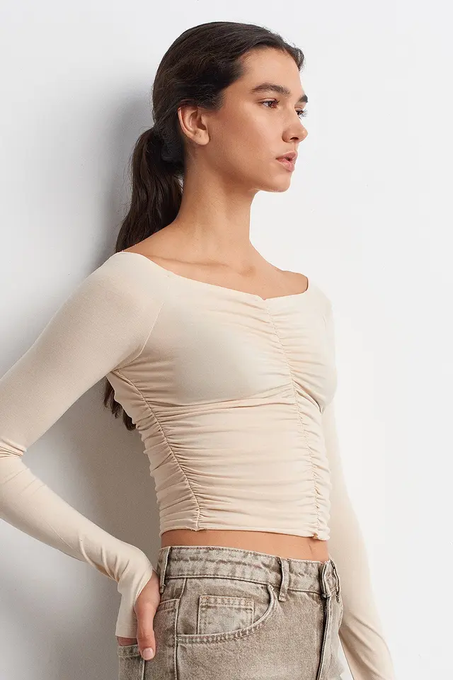 DILVIN Off-Shoulder Crop Top Blouse