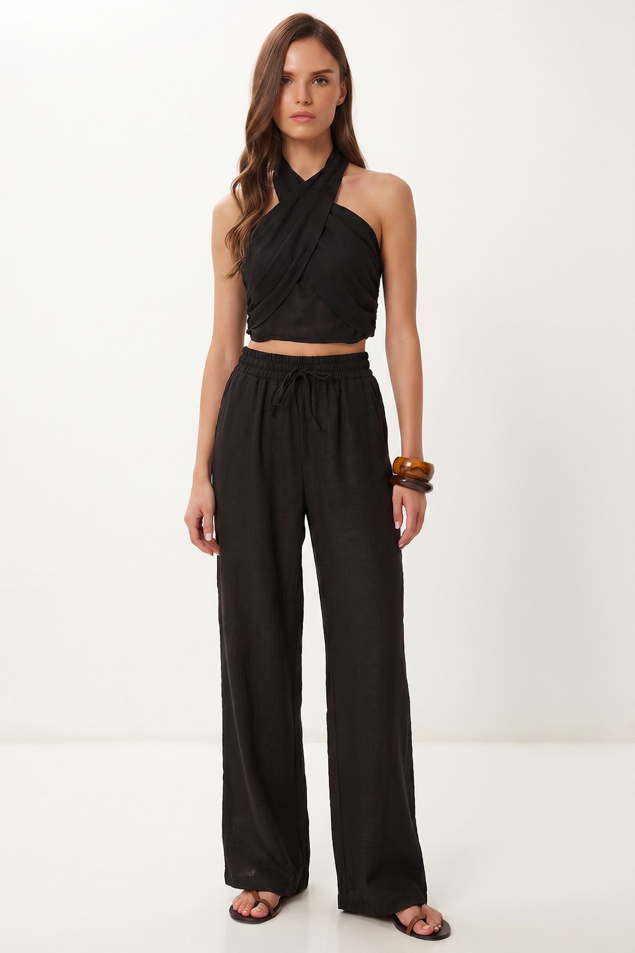 ISTANBUL Halter Blouse And Wide-Leg Trousers Set 2