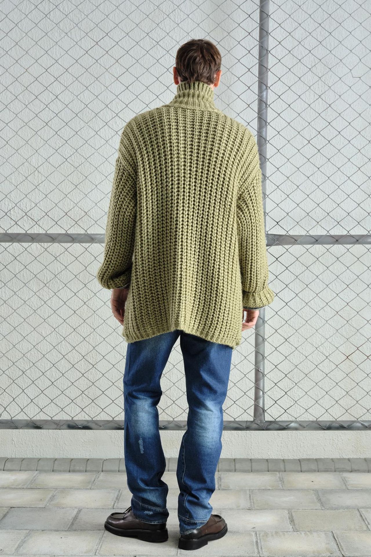 GIESTO Oversized Ribbed Knitwear Cardigan with Half Turtleneck 2