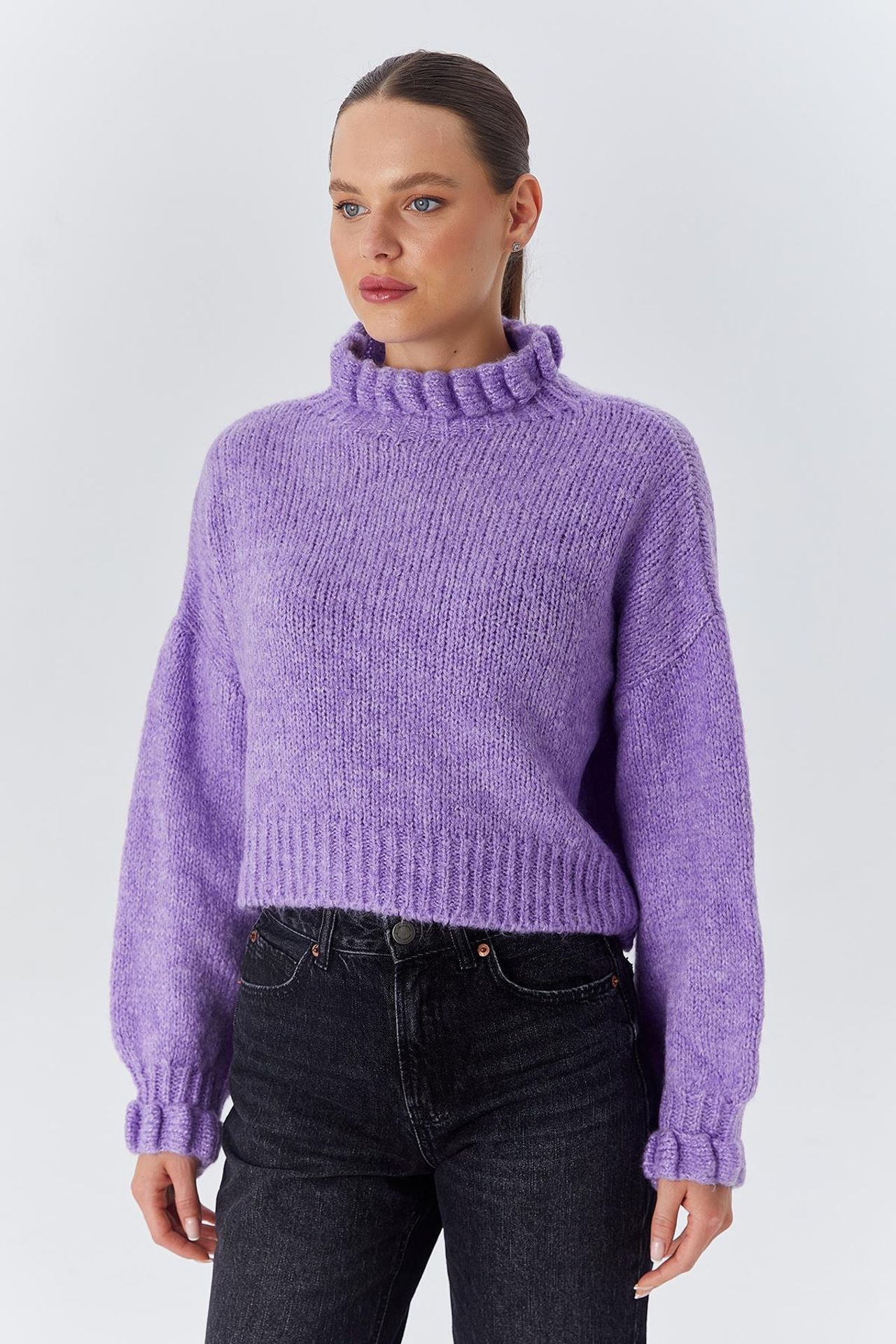 Mixray Thick Turtleneck Textured Crop Sweater 5